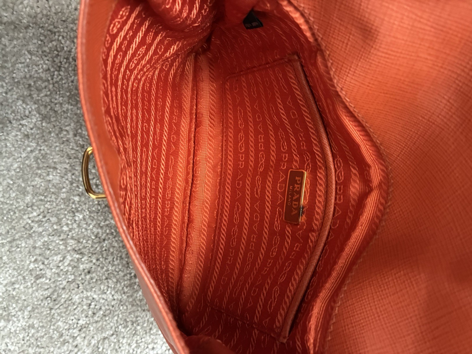 Vintage PRADA Saffiano Leather Push Lock Clutch Bag Orange