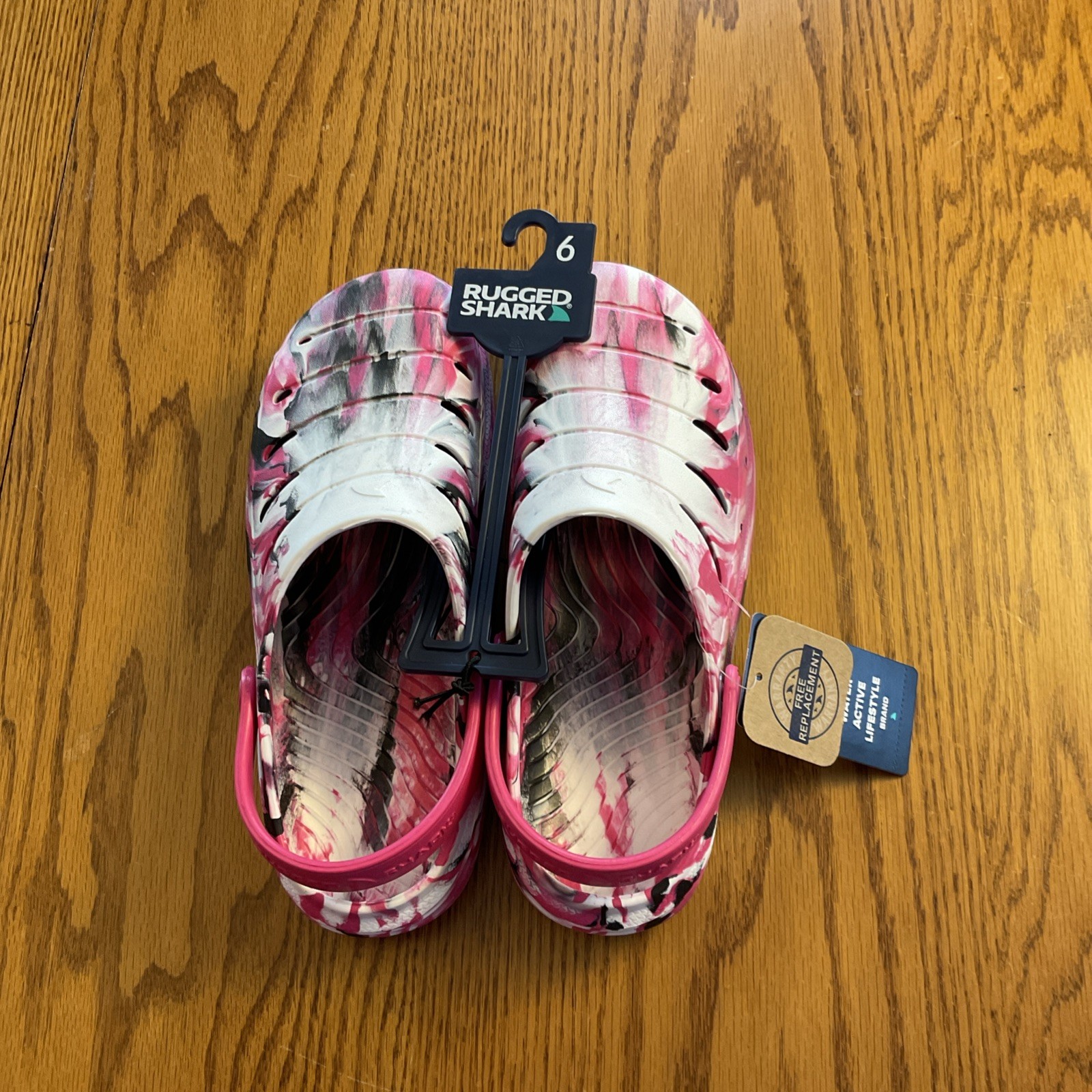 RUGGED SHARK Women’s Size 6 Clog Pink, White And Black NWT