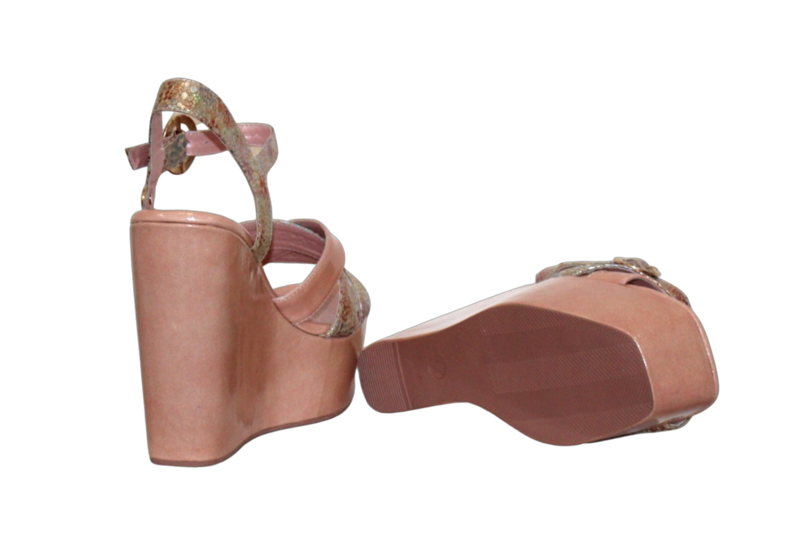 Sandals Woman Pink Leather Platform with 3 straps