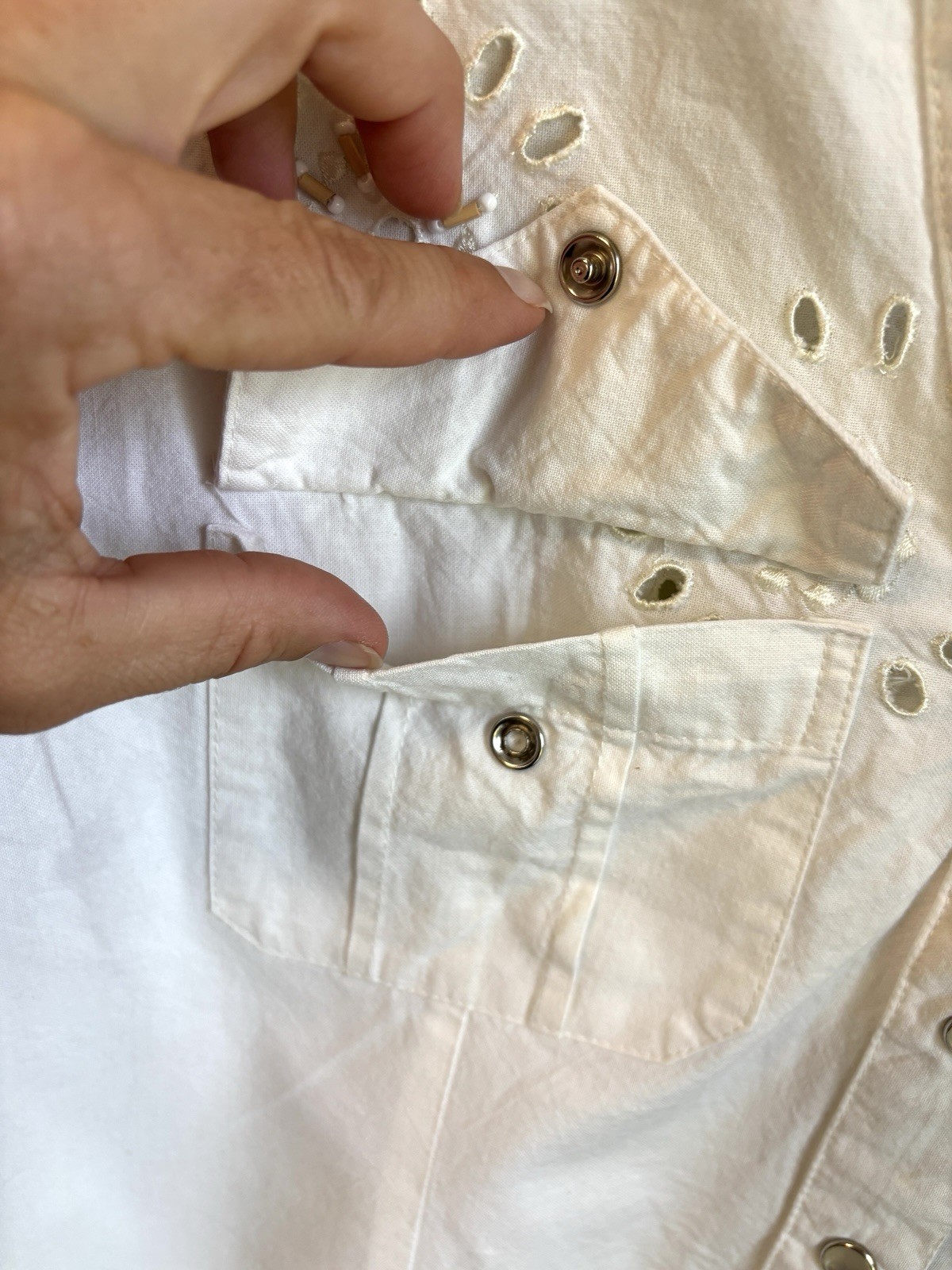 Vintage Basil & Maude White Eyelet Embroidered Button Front Shirt, M, Y2K Boho