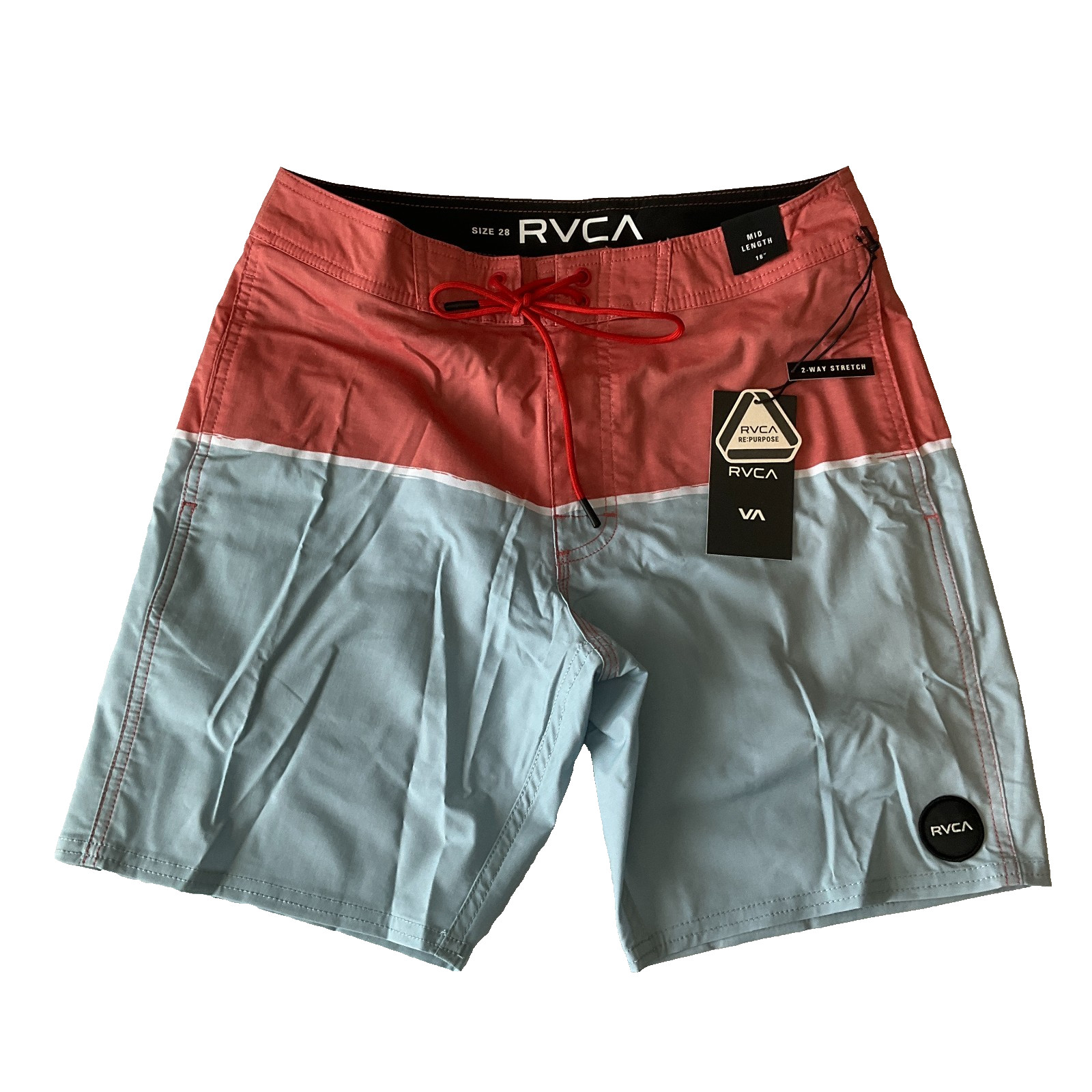 Rvca Swim Board Shorts Men Size 28 Mid Length 18 Inch Multicolor Stretch Pockets