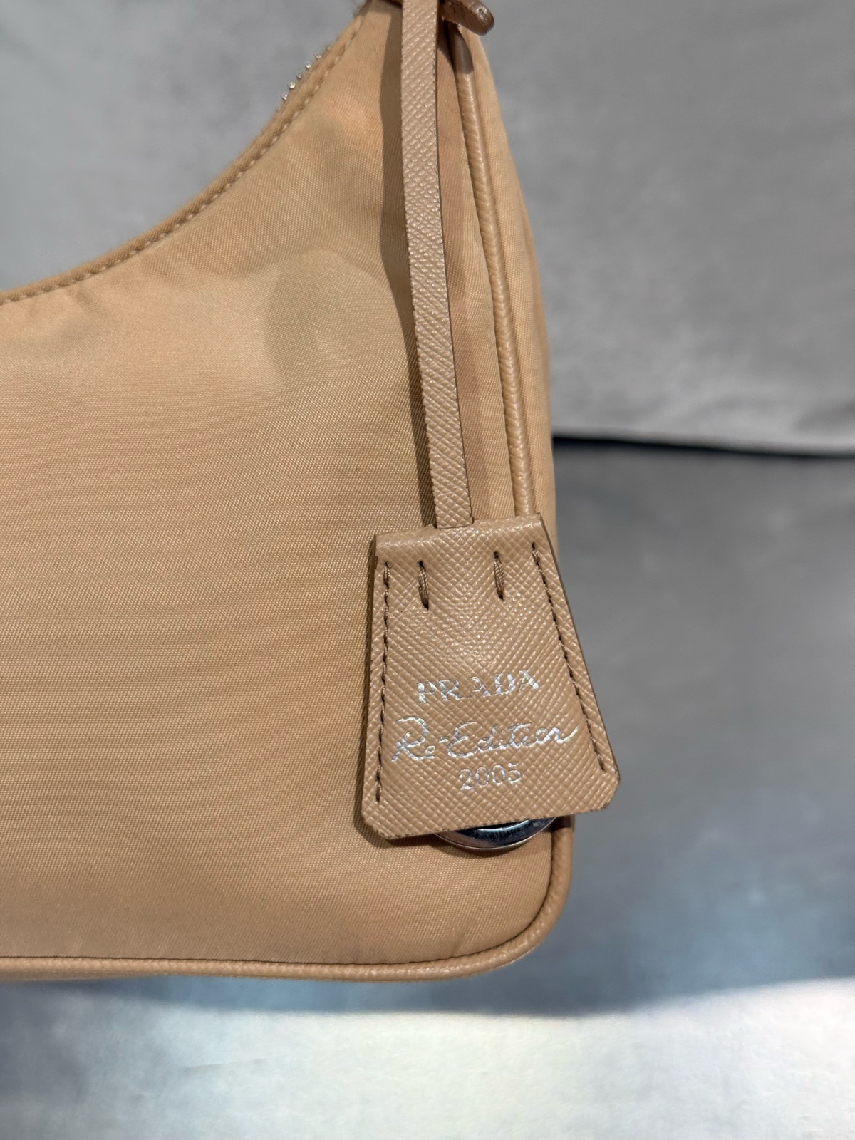 Authentic Prada Re-Edition 2005 Nylon Hobo Nylon with Leather Trim Hobo Beige