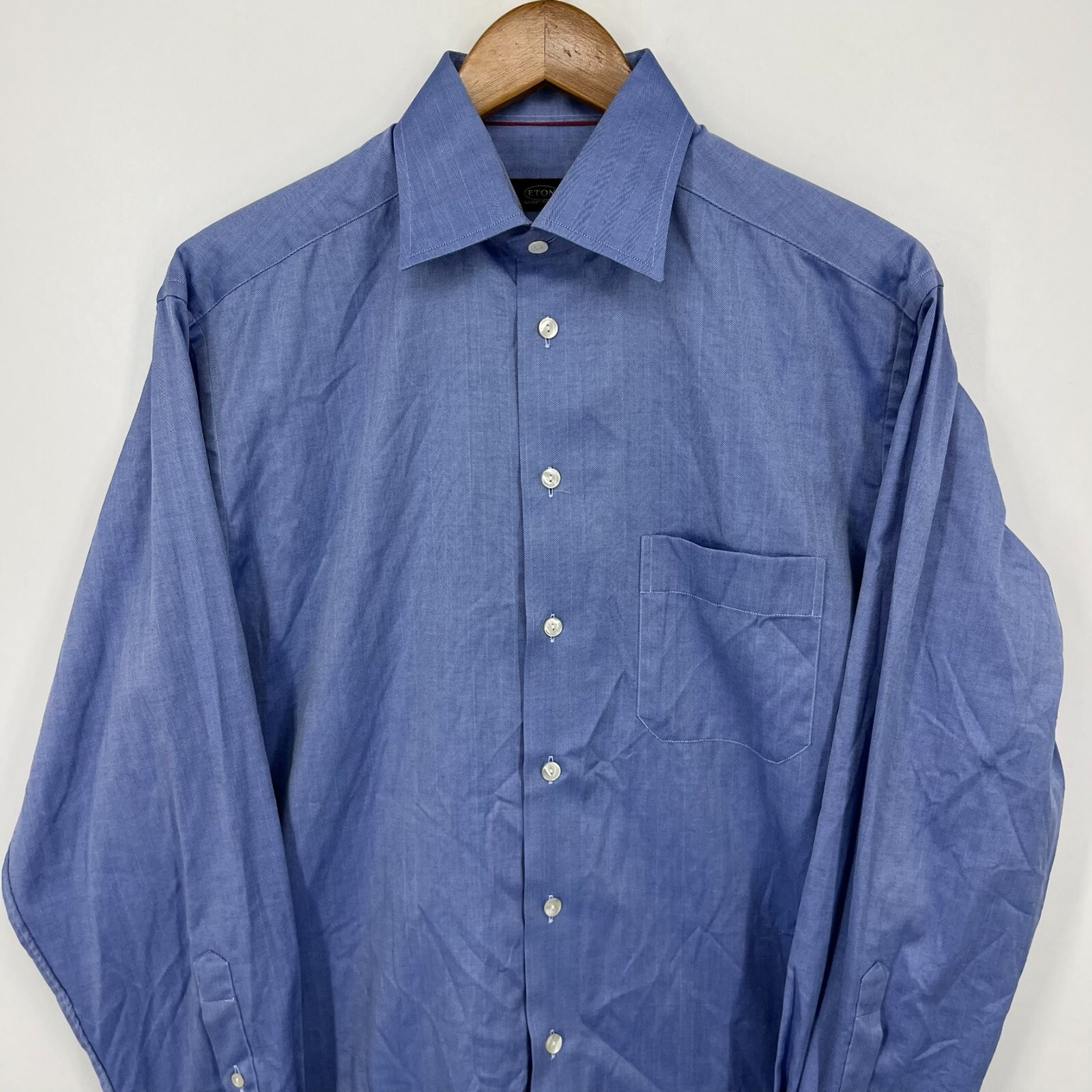 Eton Long Sleeve Button Shirt Men’s Size 15.5 Blue Pocket Cotton