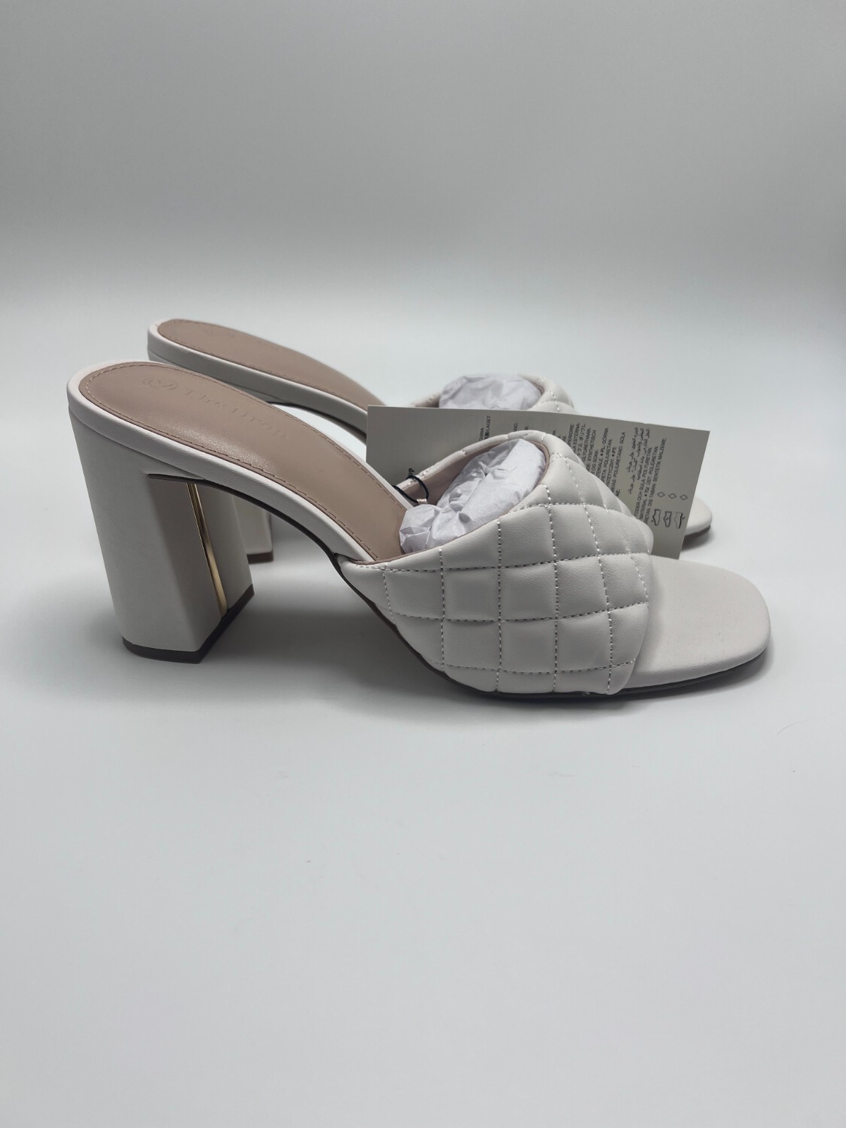 The Drop Pattie Women’s Heeled Mules Ivory Quilted Shoes New in Box