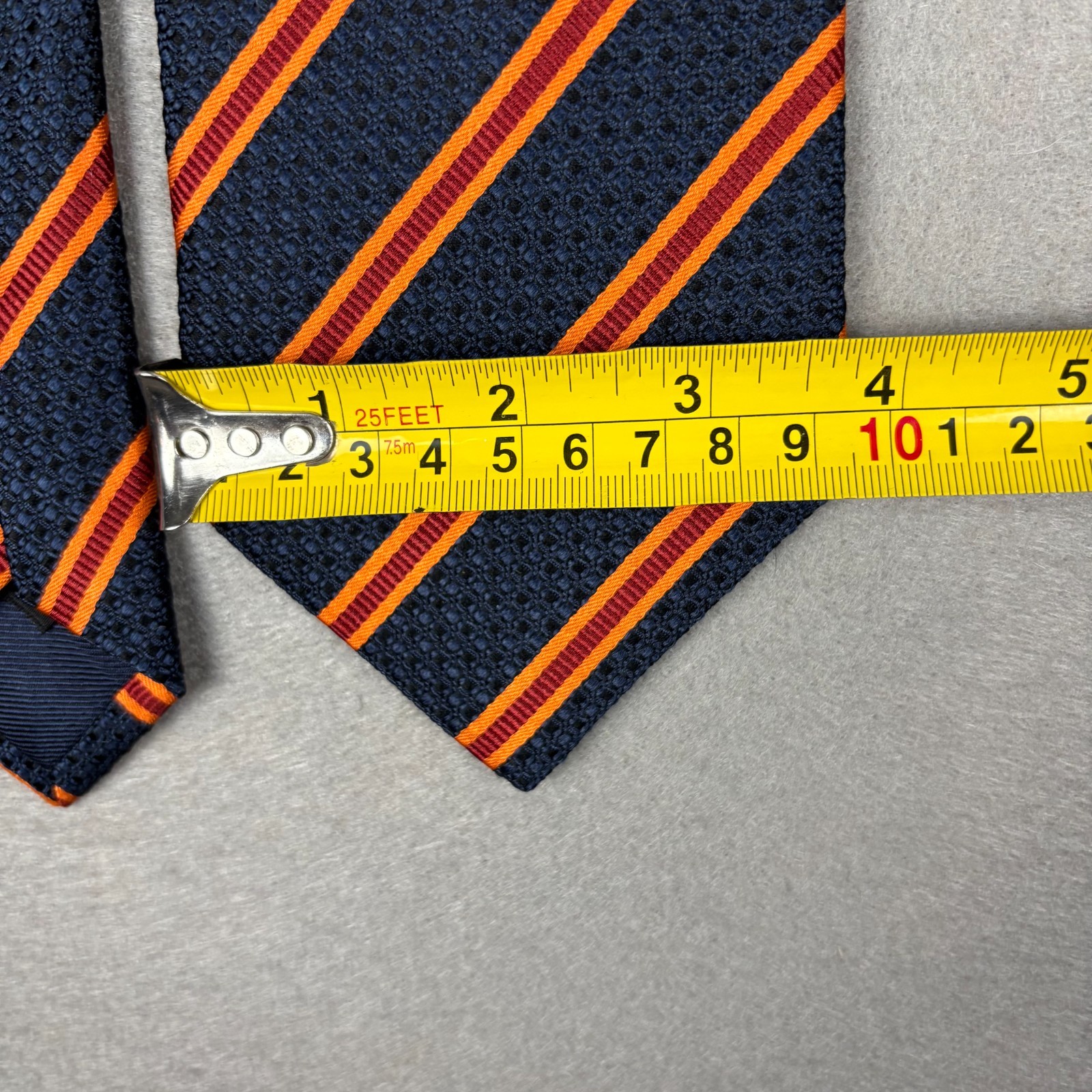 Ermenegildo Zegna Silk Tie Navy Blue Orange Burgundy Stripe Made in Italy 3.5″