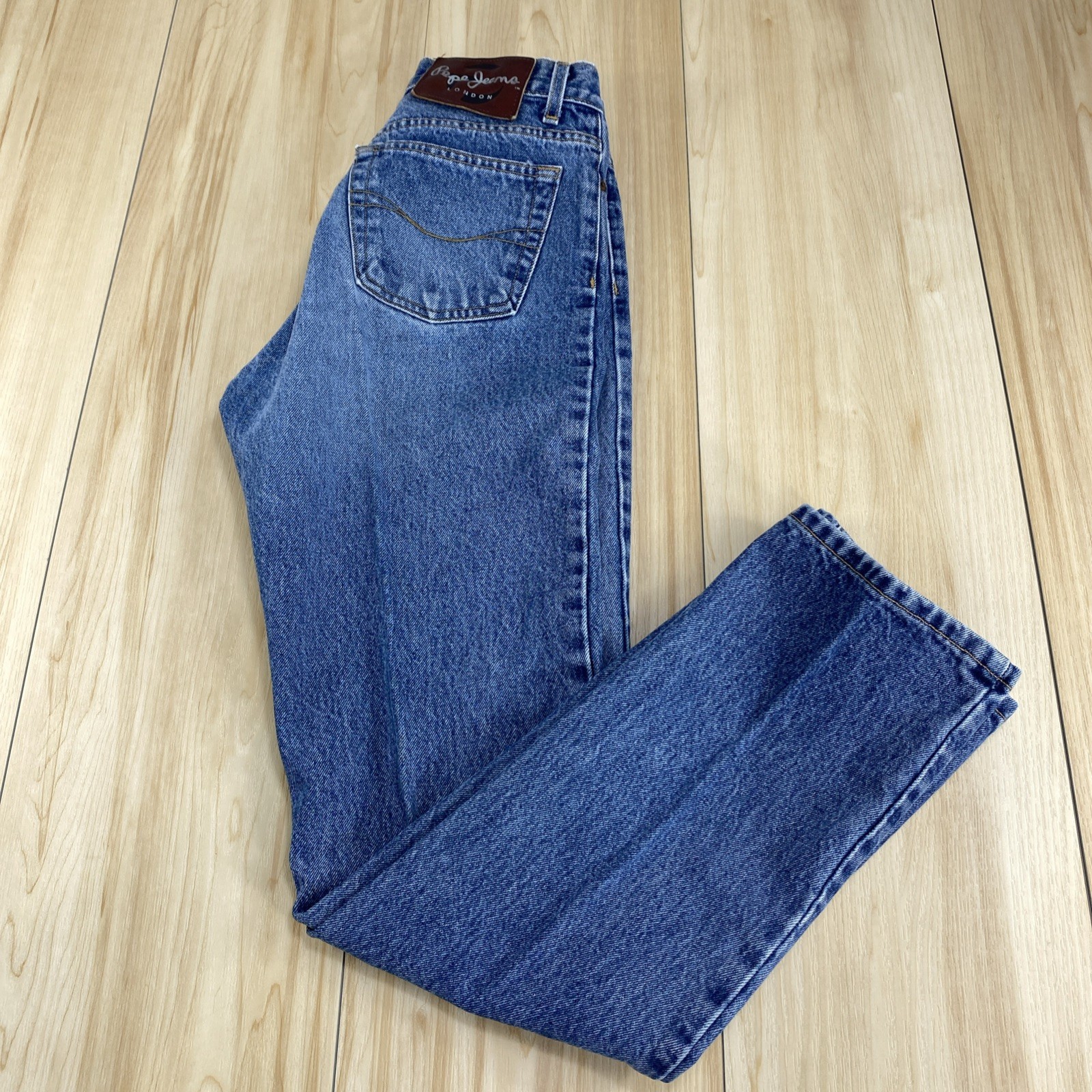 VTG Pepe Jeans London WOMENS 26×31 Stone Washed Blue Denim Tapered Leg 80s