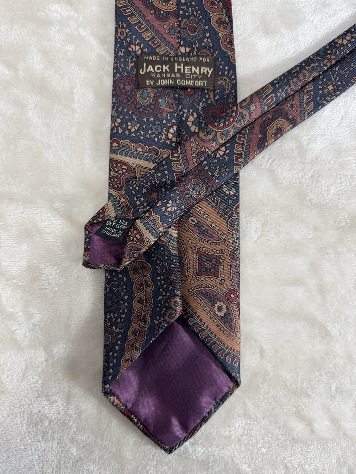 Jack Henry Silk Men’s Necktie England Gray, Maroon, Copper, Beigh Paisley
