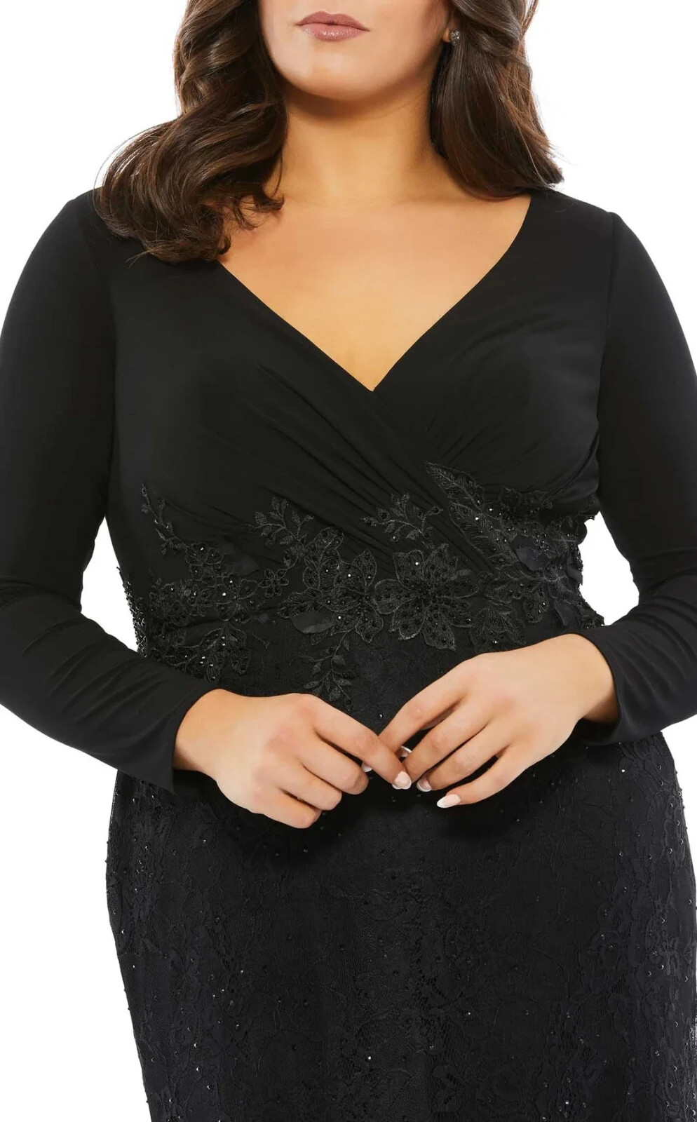 Mac Duggal Black Lace Long Sleeve Embroidered Embellished Gown Size 20W $398