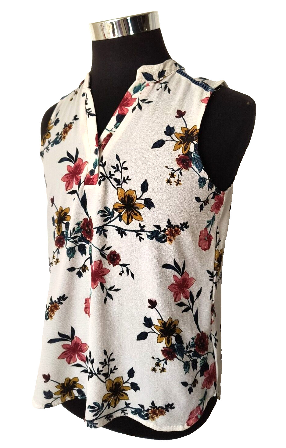 Cure Sleeveless Blouse Women’s Size Medium Pullover Multicolor Floral on Ivory