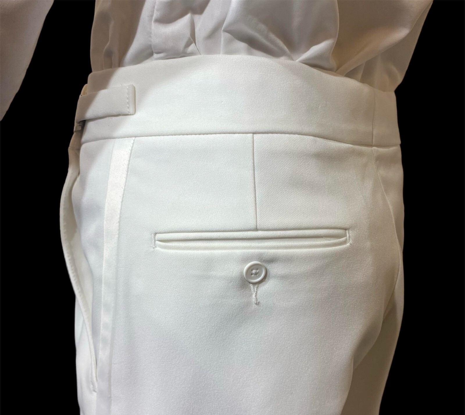 Men’s White Pleated Tuxedo Pants-Adjustable Waist Easter Church Easy Care