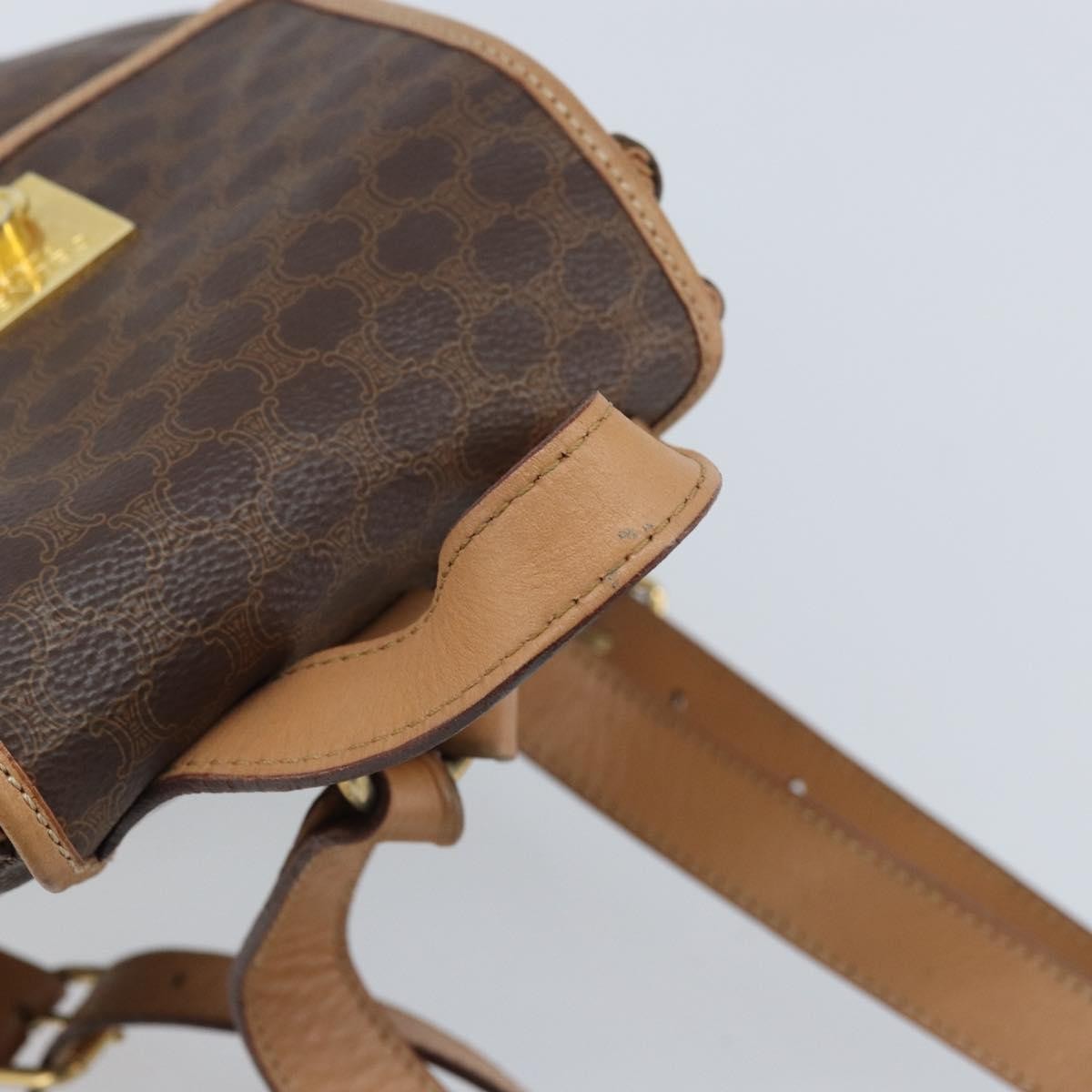 CELINE Macadam Canvas Backpack PVC Leather Brown Gold Auth SW2219
