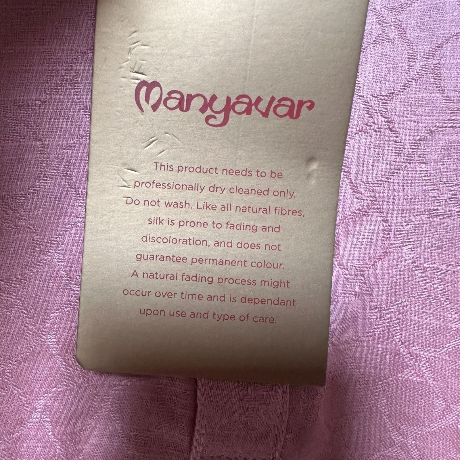 Manyavar Men’s Kurta Size M 95cm Dusty Pink Jacquard Silk Blend Long Sleeve NWT
