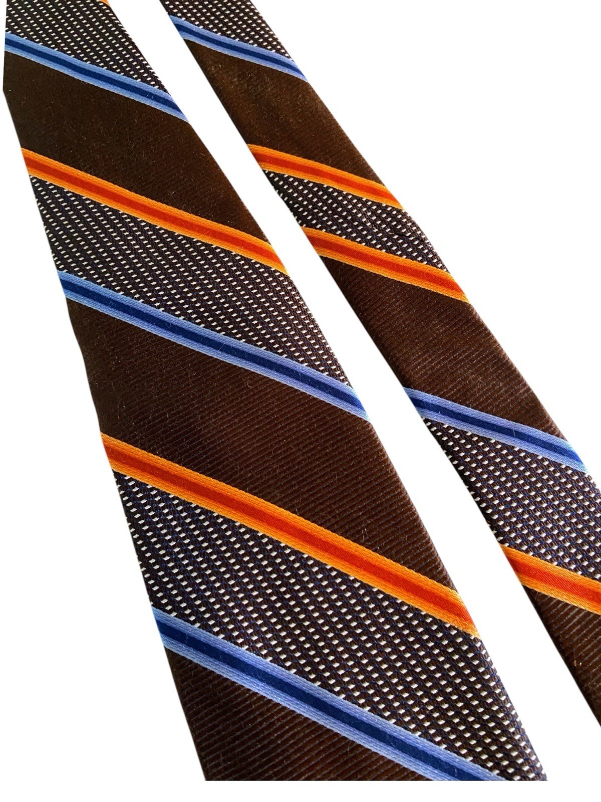 Robert Talbott Best Of Class Silk Tie Brown Orange Navy Blue Striped Hand Sewn