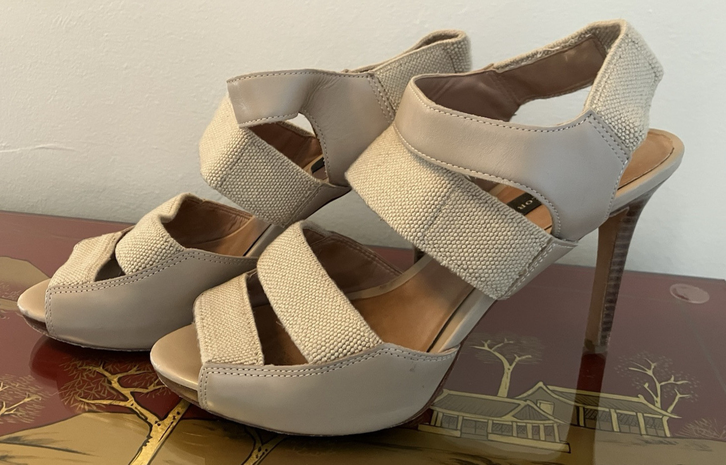 ANN TAYLOR shoes 7 stiletto Elastic Fabric & Leather