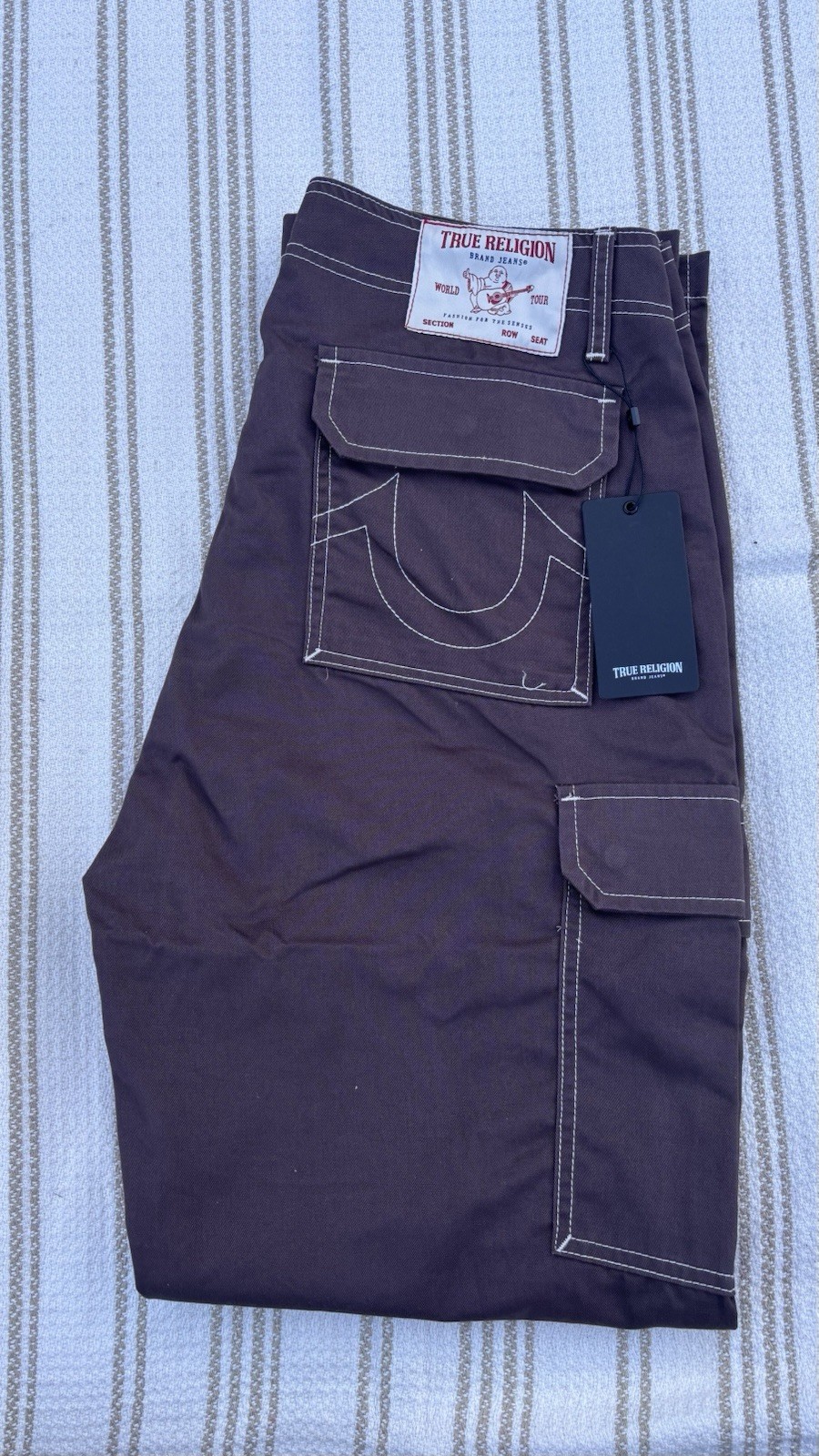 True Religion Men’s Bracken Brown Wide Cargo Pants, Size 34