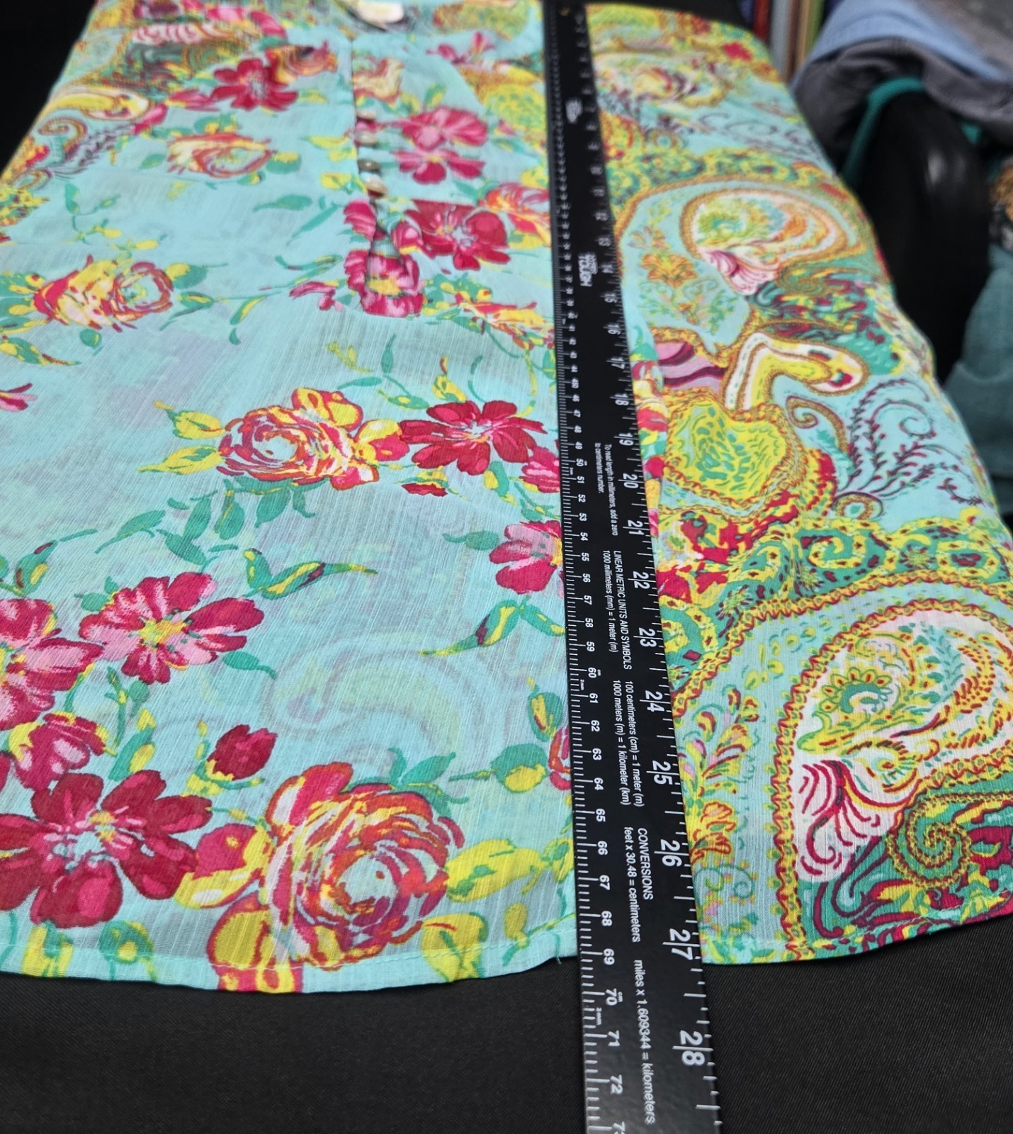 Fig & Flower Blouse Size XL Paisley Floral Boho Peasant Top Teal Balloon Sleeve