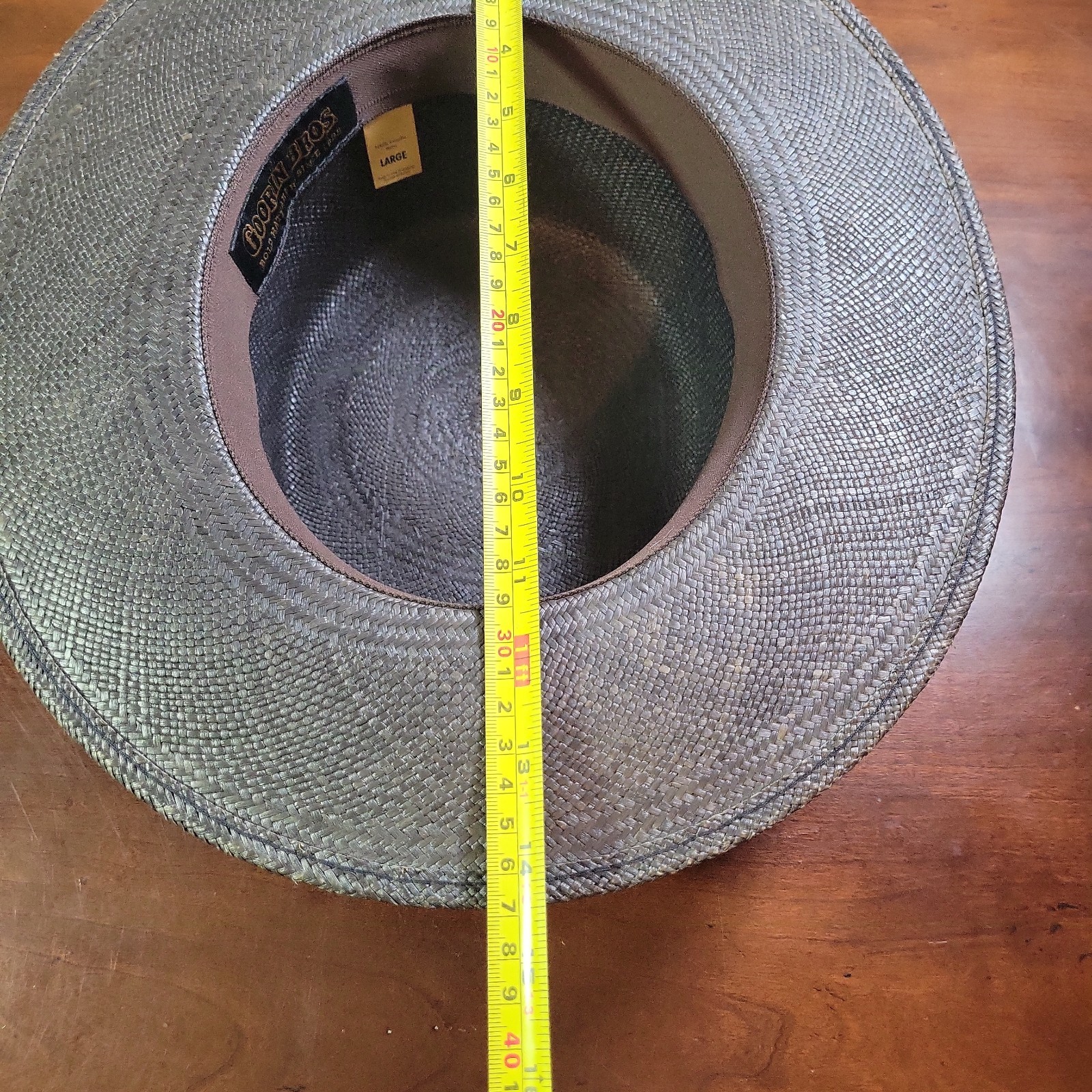 Goorin Bros Charcoal Flat Brim Panama Fedora Hat Toquilla Straw Boater 23″ 7 3/8