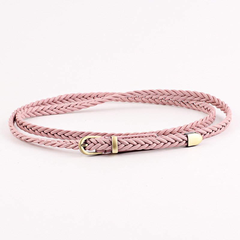 Handwoven PU Leather Belt, 0.8cm Slim Waist Chain Alloy Buckle for Women