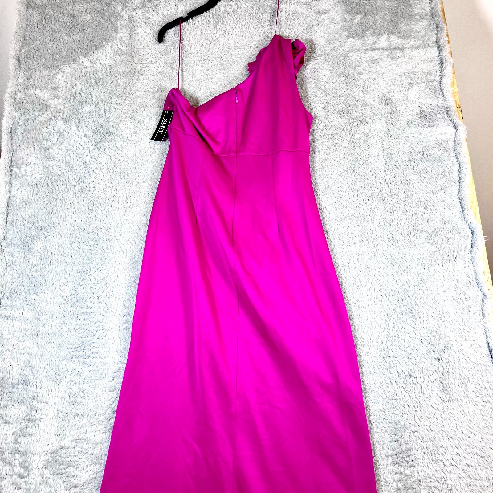 SLNY Womens Solid Fuchsia Pink One Shoulder Maxi Dress Size 14W