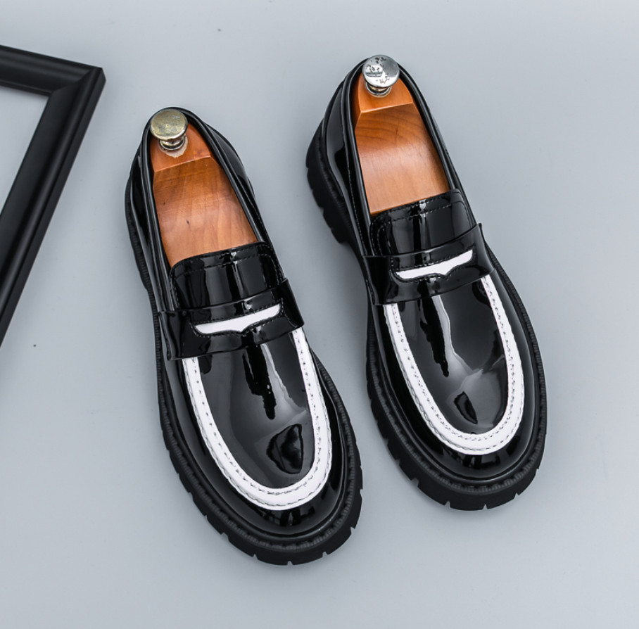 Men’s Platform Color Splicing Faux Leather Slip On Dress Thick Sole Formal Shoes