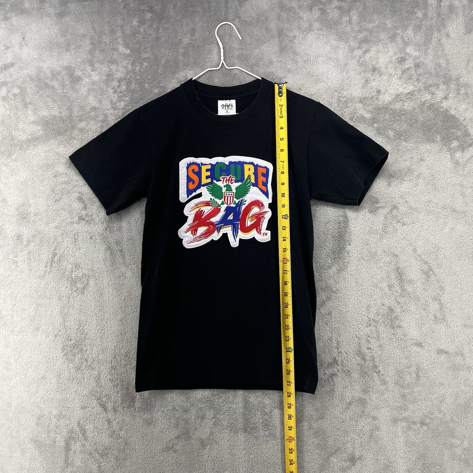 Shaka Wear Shirt Mens Small Black Secure The Bag Patch Super Max Heavy Cotton