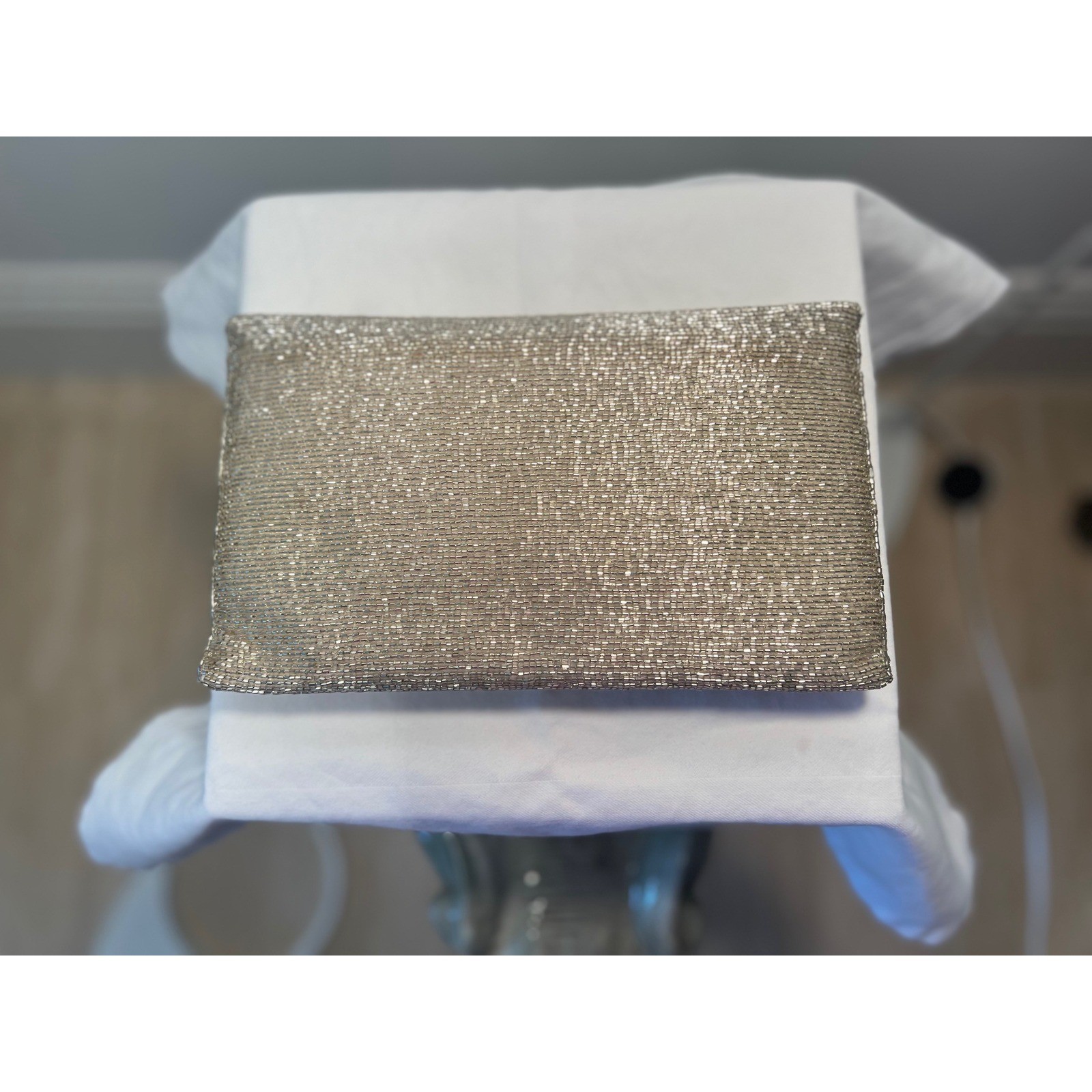 Meredith Hope Silver Beaded Rainbow Clutch Evening Bag with Chain Strap
