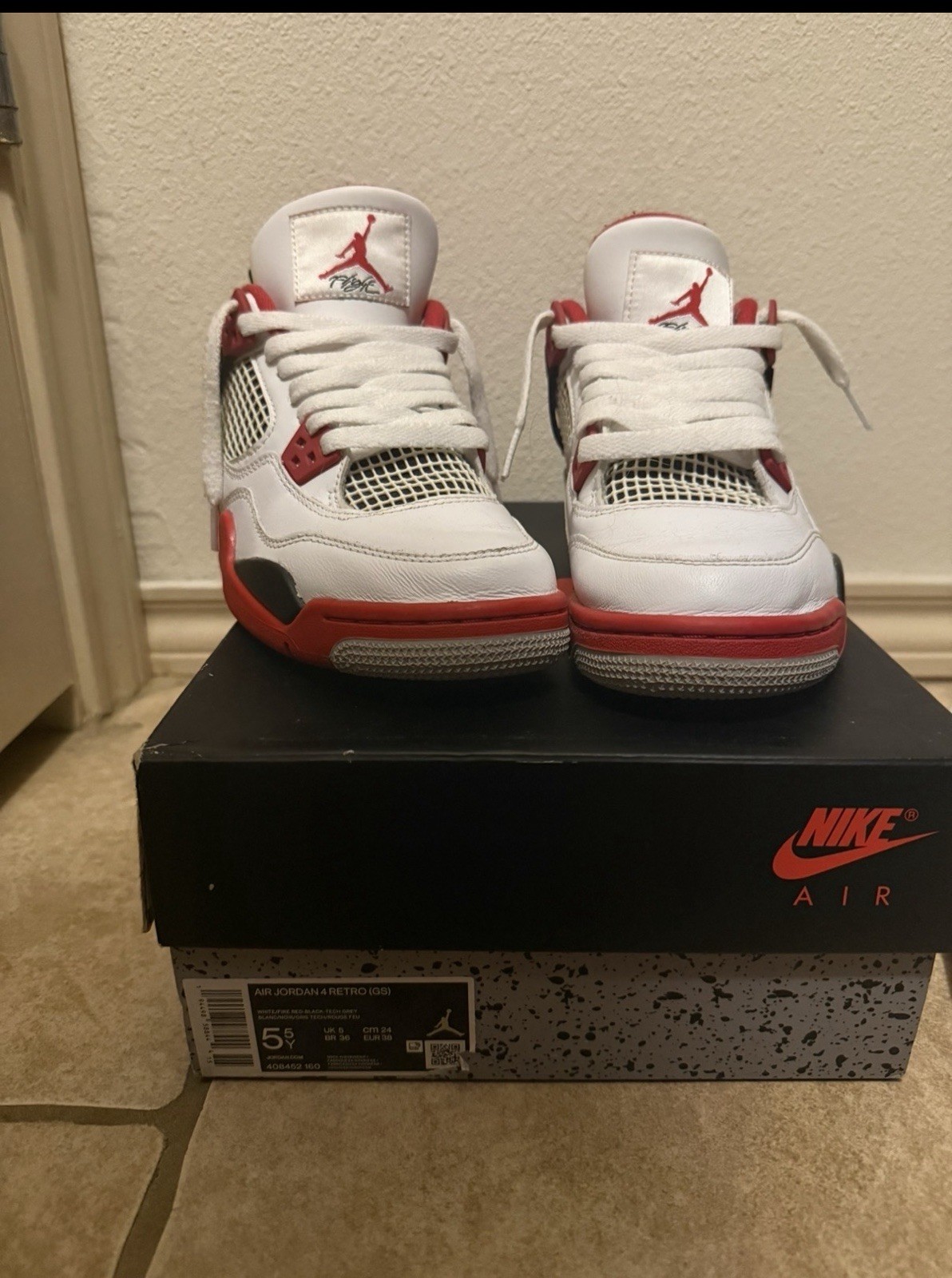 Jordan Air Jordan 4 Retro (GS) White/Red/Black Leather Youth US 5.5