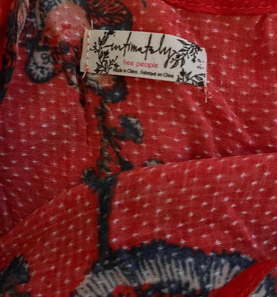 Free People Intimately Size S Womens Dobby Dot Flouncy Hem Dress Red Floral Boho