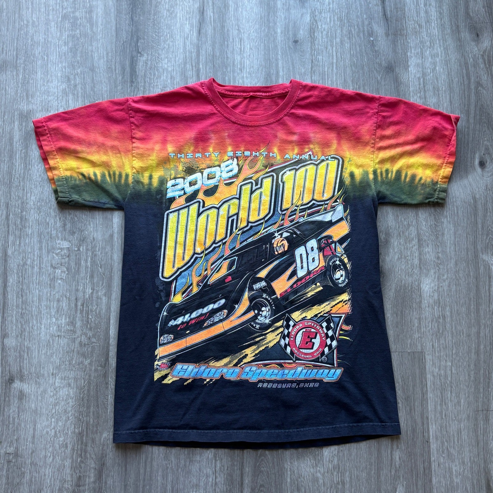 2008 World 100 Annual Racing T Shirt Tie Dye Men Large