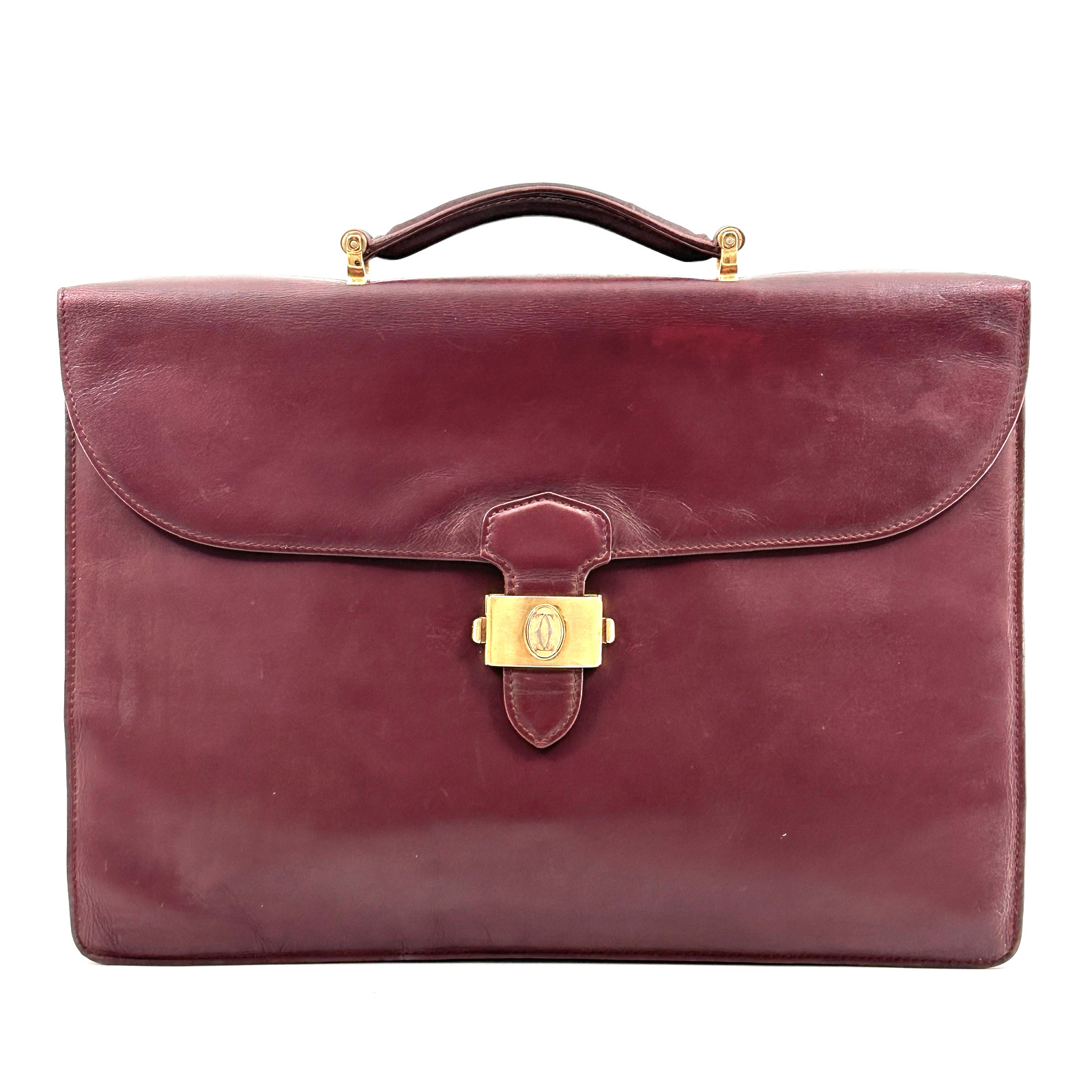 Cartier Briefcase Business Bag Leather Bordeaux Authentic