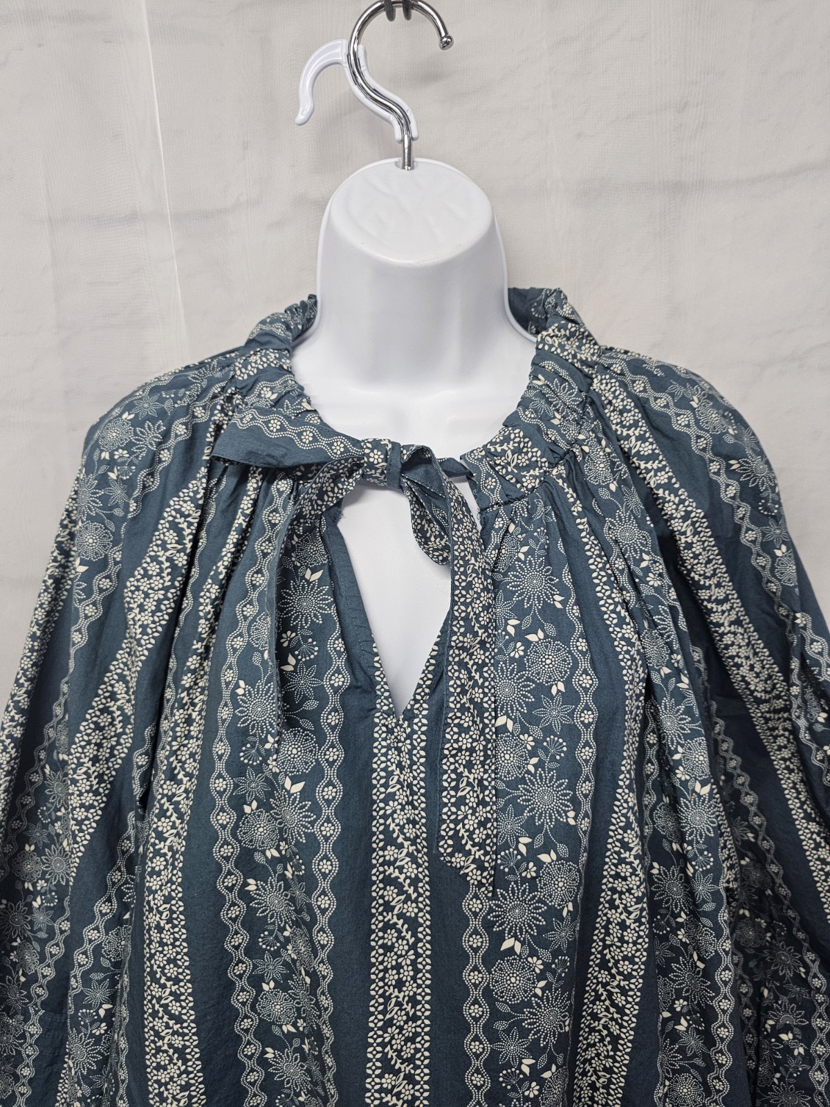 A.N.A. Blouse Blue White Floral Peasant Festival Cottage Boho 2XL