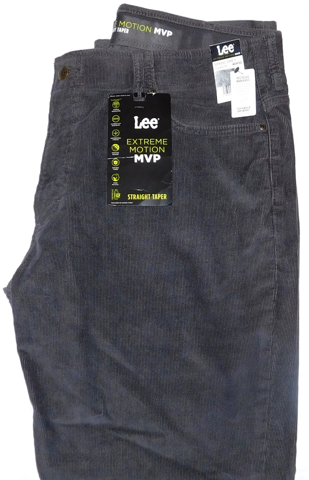 LEE Extreme Motion MVP Straight Taper Corduroy Pants Stretch Jean Cut Gray