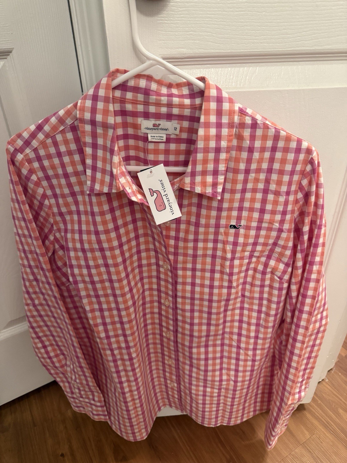Vineyard Vines Pink Plaid Cotton Woven Collared Button-Down Shirt women’s 12