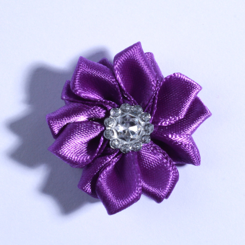 120PCS 4CM Multilayer Mini Satin Silk Ribbon Flower With Acrylic Button