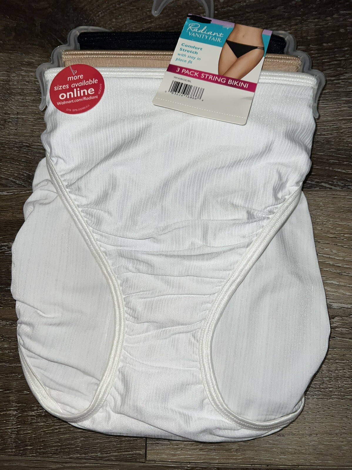 Vanity Fair Radiant Womens String Bikini Underwear Panties 3-Pair Nylon (A) ~ L