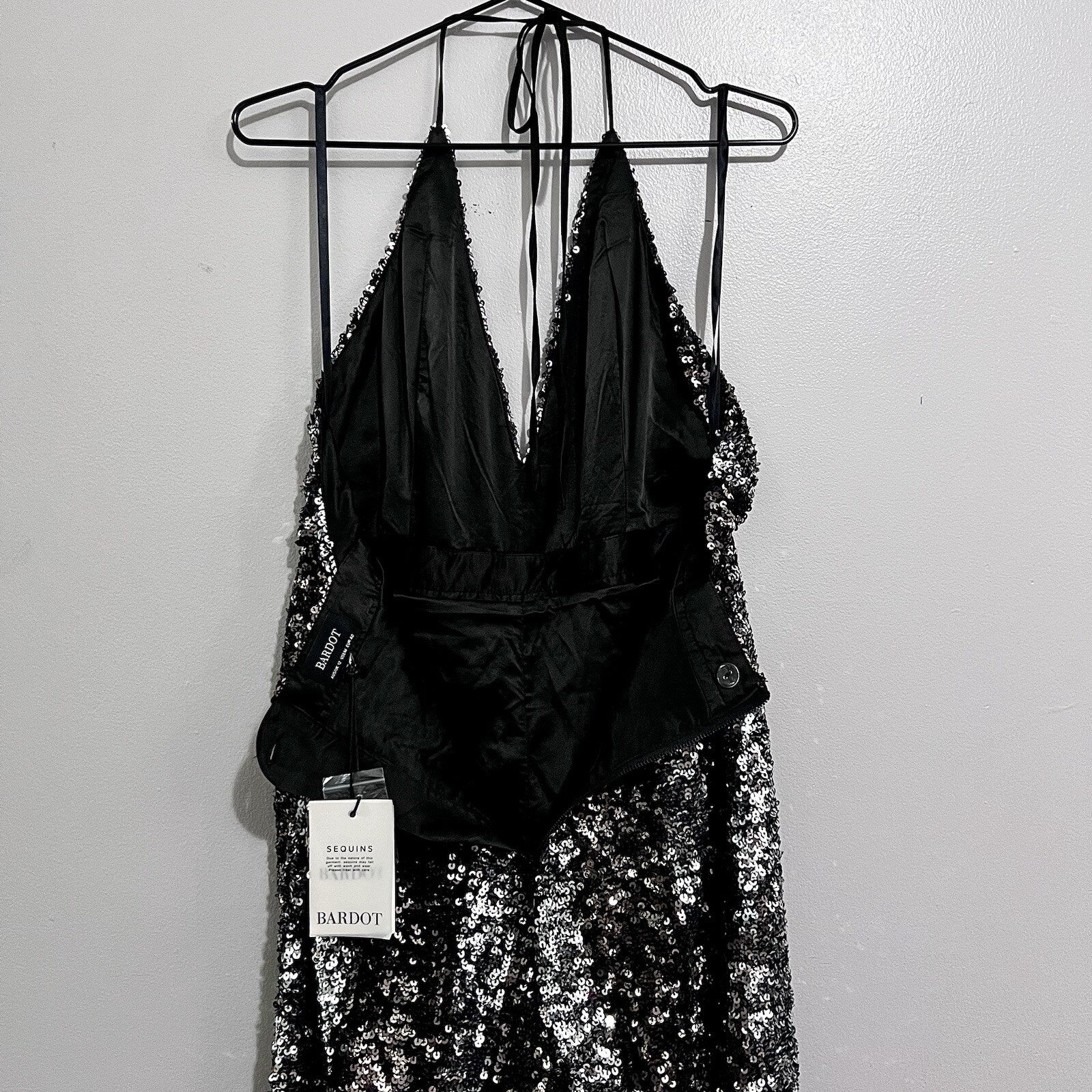 NWT Bardot Disco Barbie Silver, Champagne Gold, & Midnight Black Sequin Jumpsuit