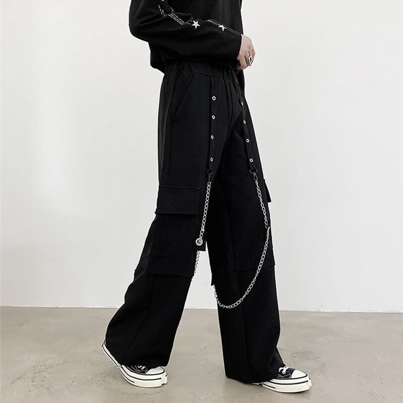 Casual Men’s Punk Harem Pants Hip Hop Rave Gothic Visual Rock Chain Trousers