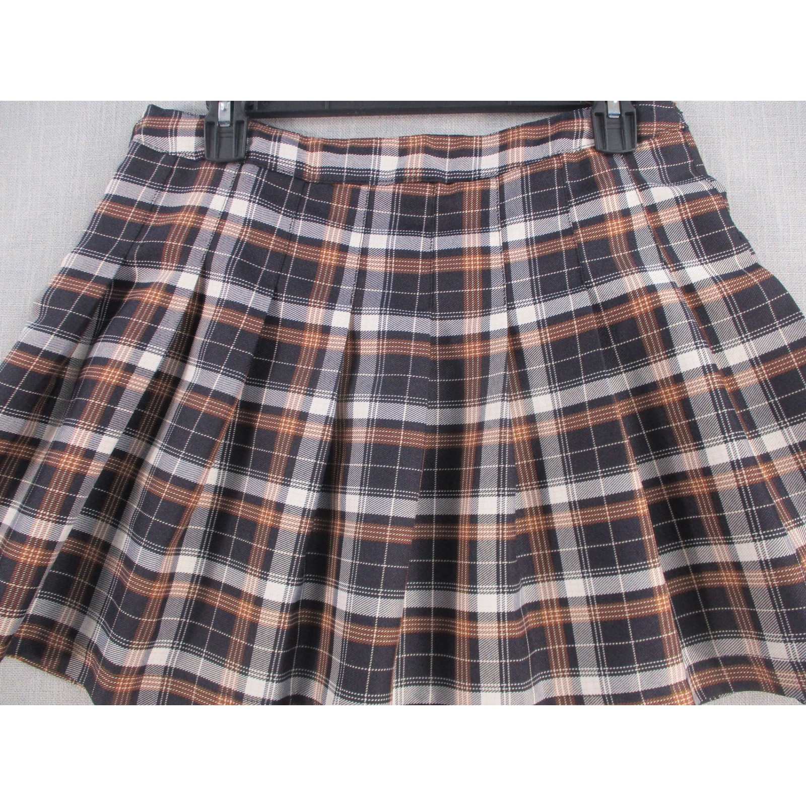 Hesperus Women Plaid Pleated Mini Skirt Brown Black White Academic Preppy Large