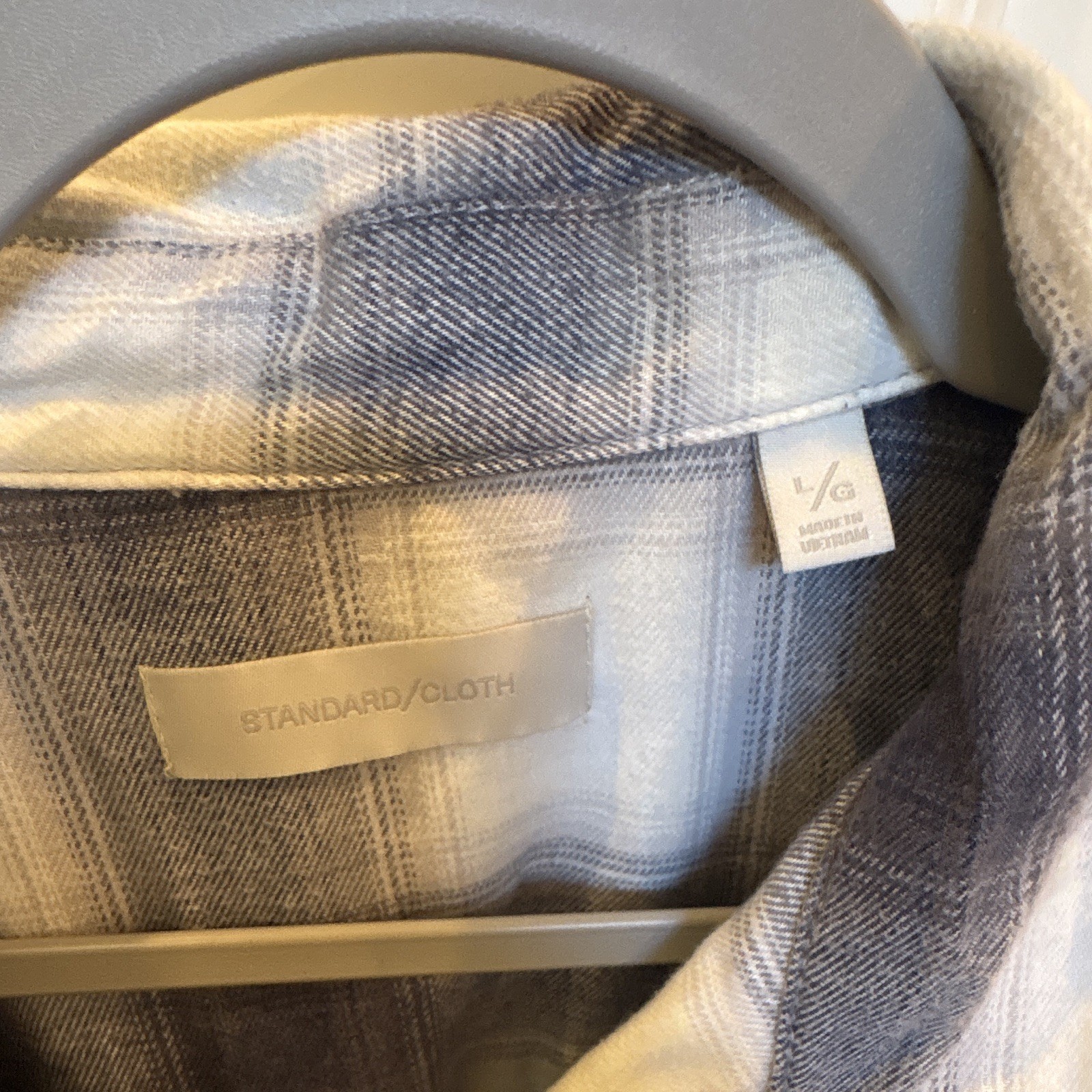 STANDARD/CLOTH Men’s Regular Plaid Blue/White Long Sleeve Button-Up Pockets L/G