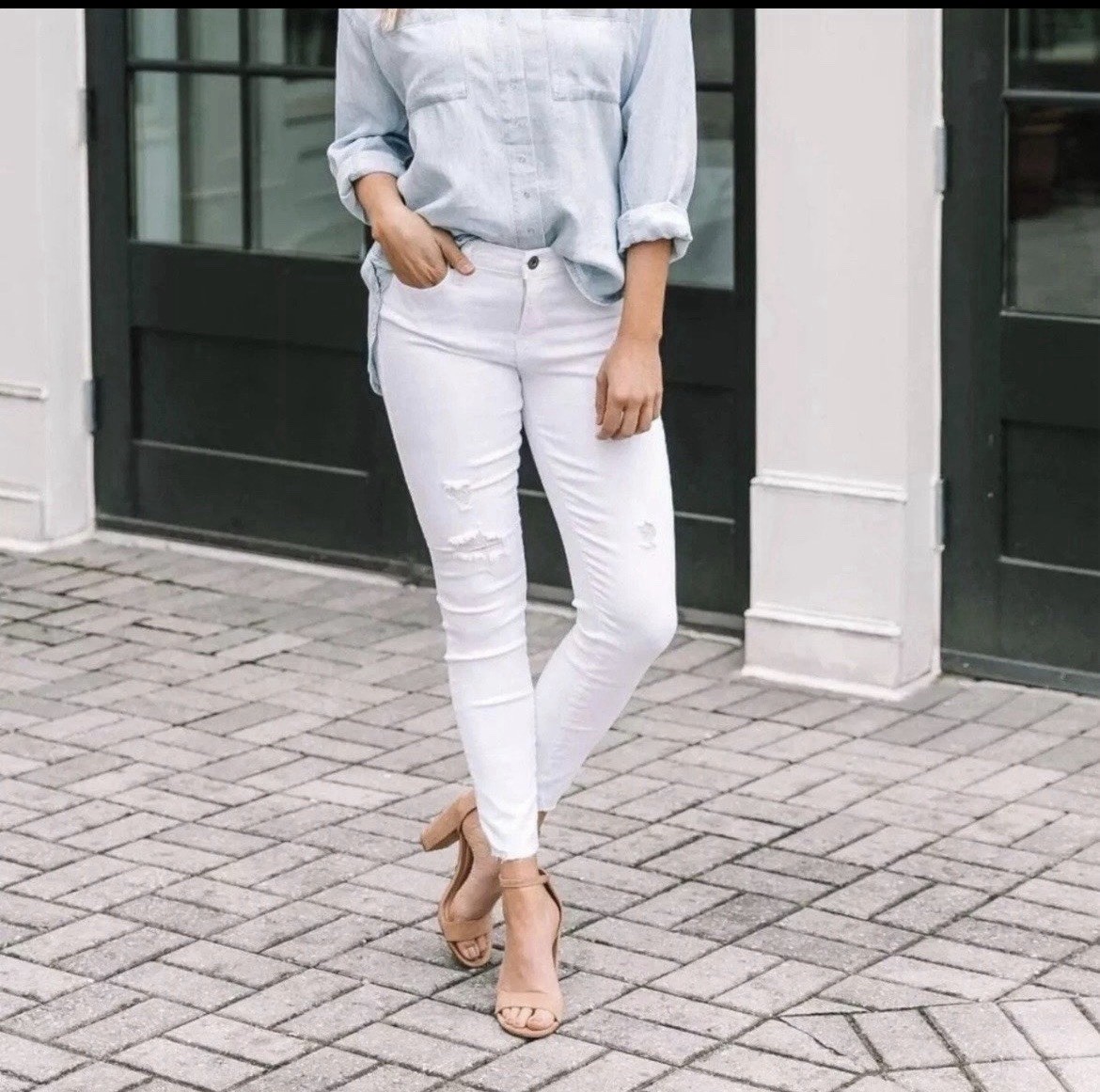 Pistola Rumer Skinny Jeans White Mid Rise Slim Stretch 5-Pocket Denim