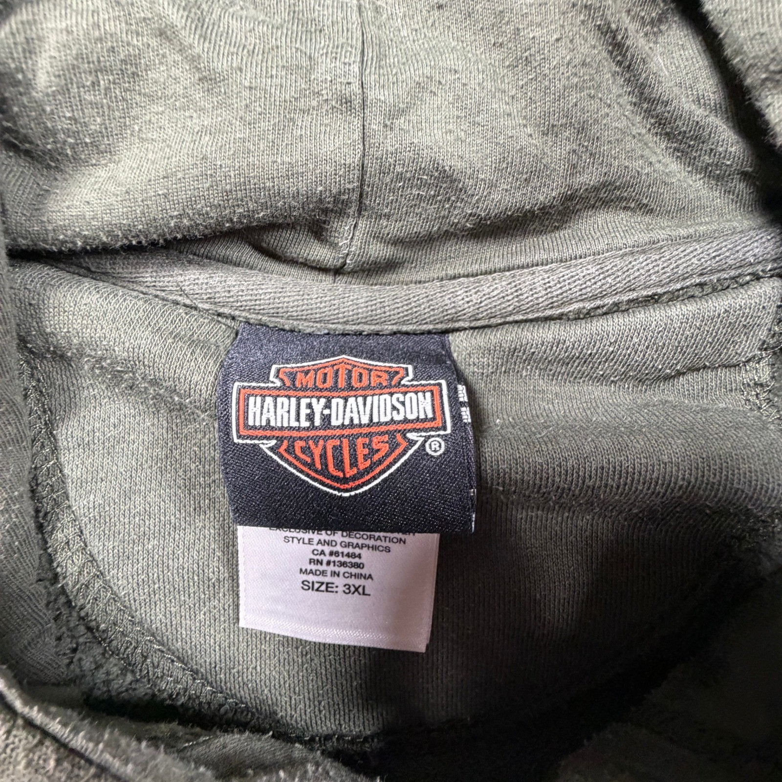 Harley-Davidson Mens Zip Up Hoodie Olive Green Orange Graphic Biker Large XL