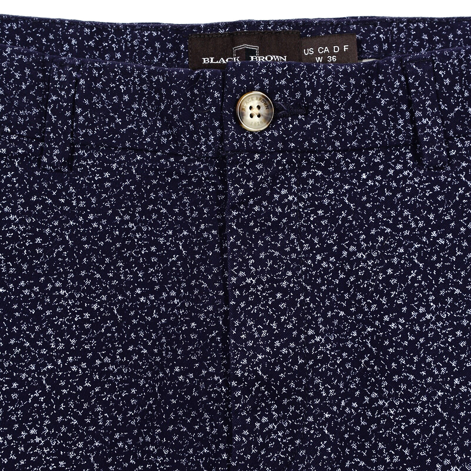 Black Brown 1826 Men’s Shorts Waist 36 Chino Navy w/White Print Cotton Blend