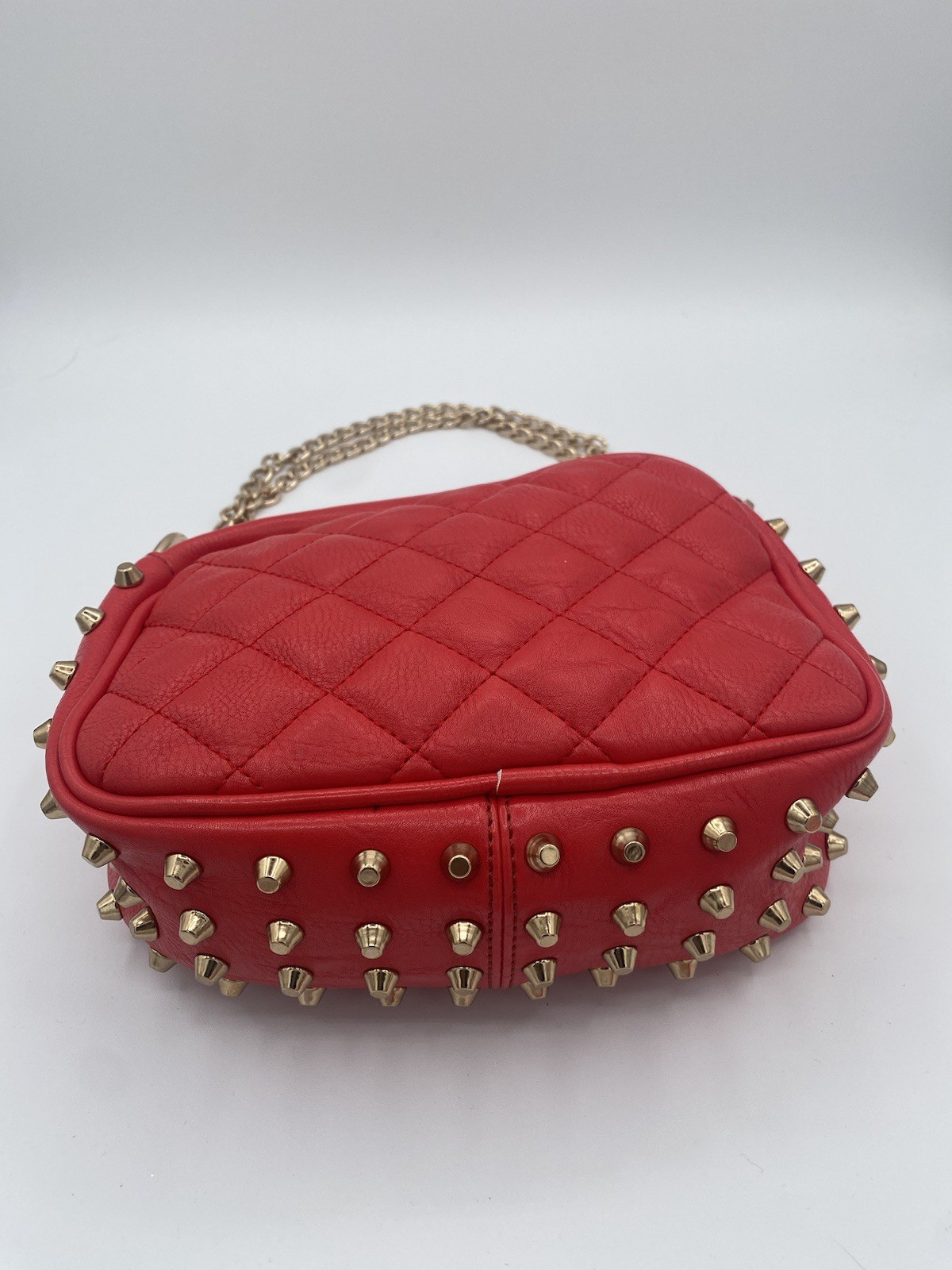 Red Quilted MMS Purse With Gold Chain And Studs