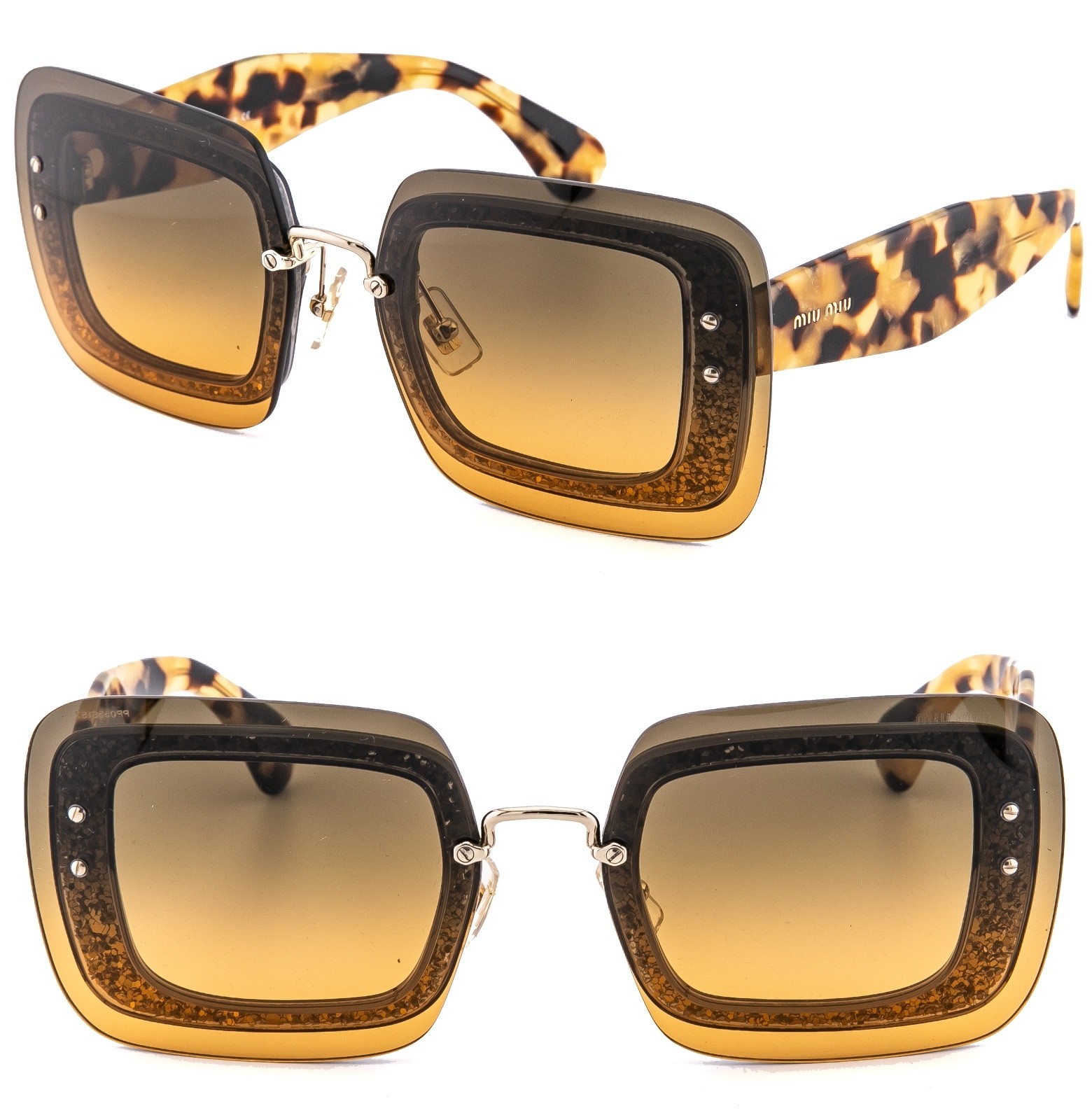 MIU MIU REVEAL 01RS MU01RS Orange Brown Glitter Tortoise Fashion Sunglasses 01R
