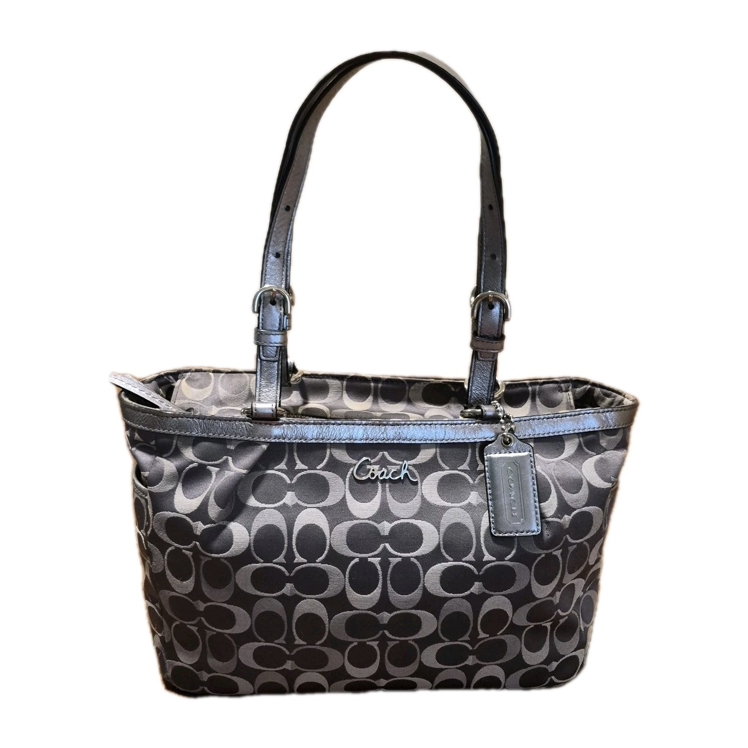 Coach Signature Gallery East/West Tote Bag Gray Silver Jacquard F17676 – Good