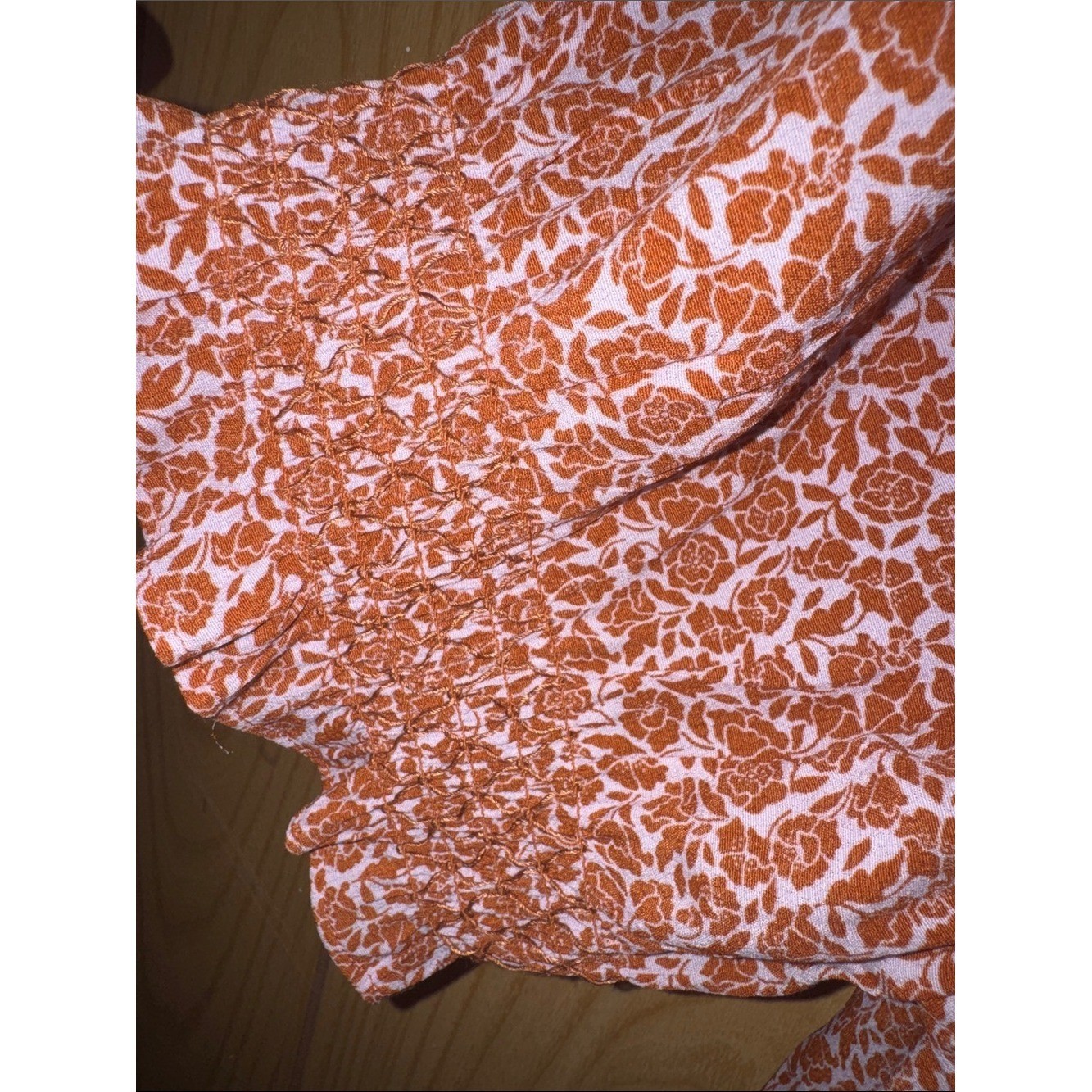 Terra & Sky Rust Floral Smocked Yoke Top