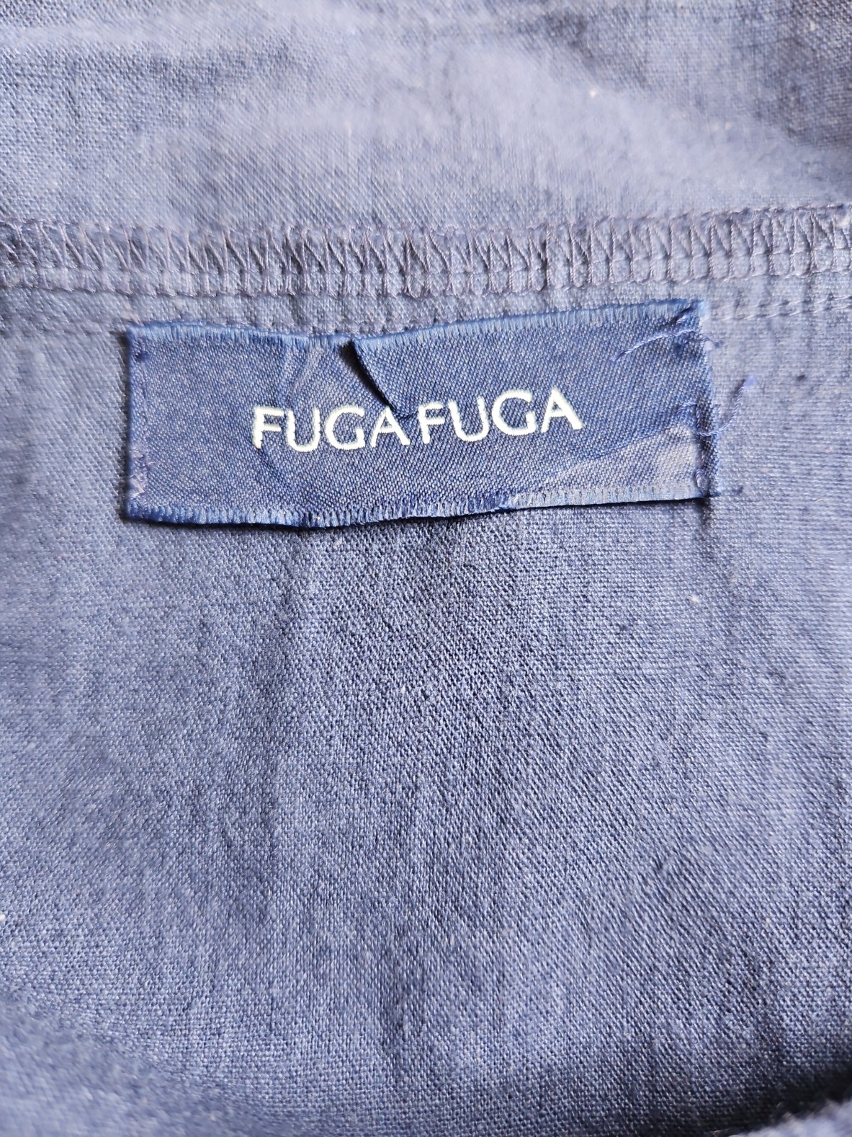 FUGA FUGA O/S Blue/Multi Linen Blend Mixed Media Boxy Cropped Top Mesh