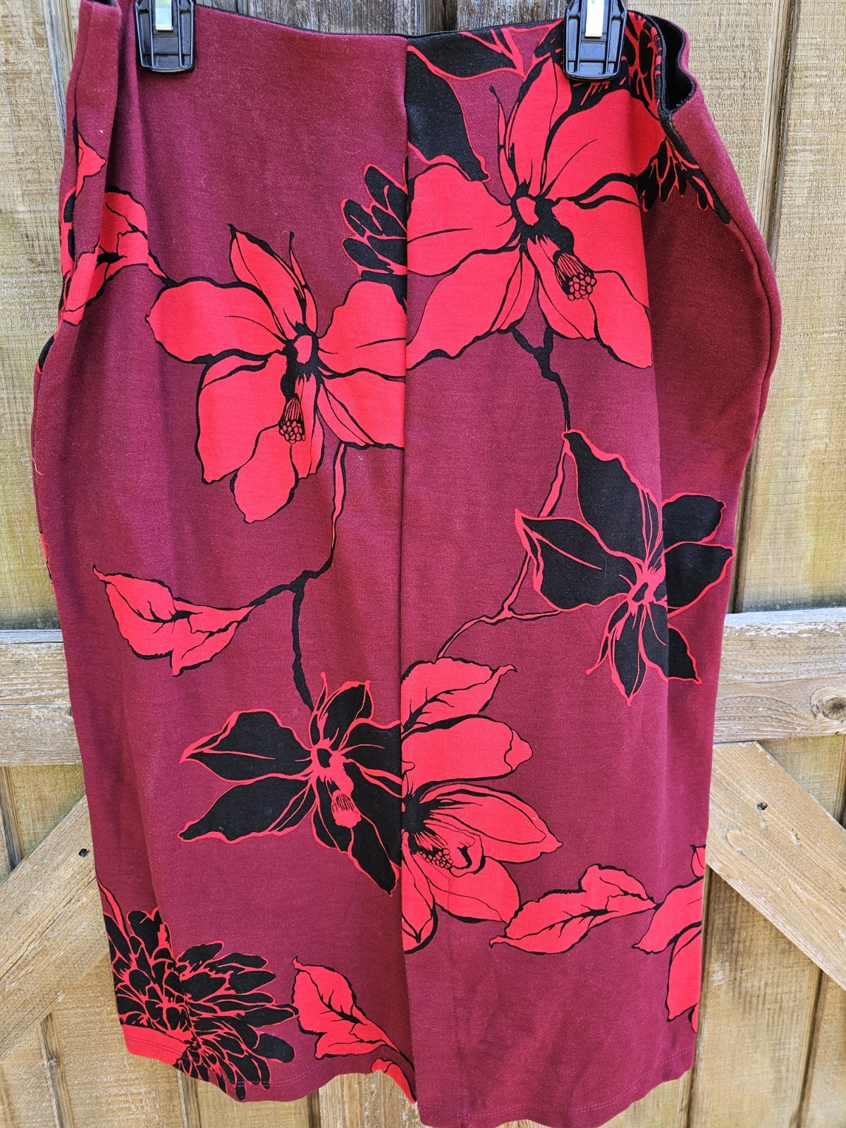 Liz Claiborne Womens Large Burgundy Black Textured Elastic Waist Pencil Skirt