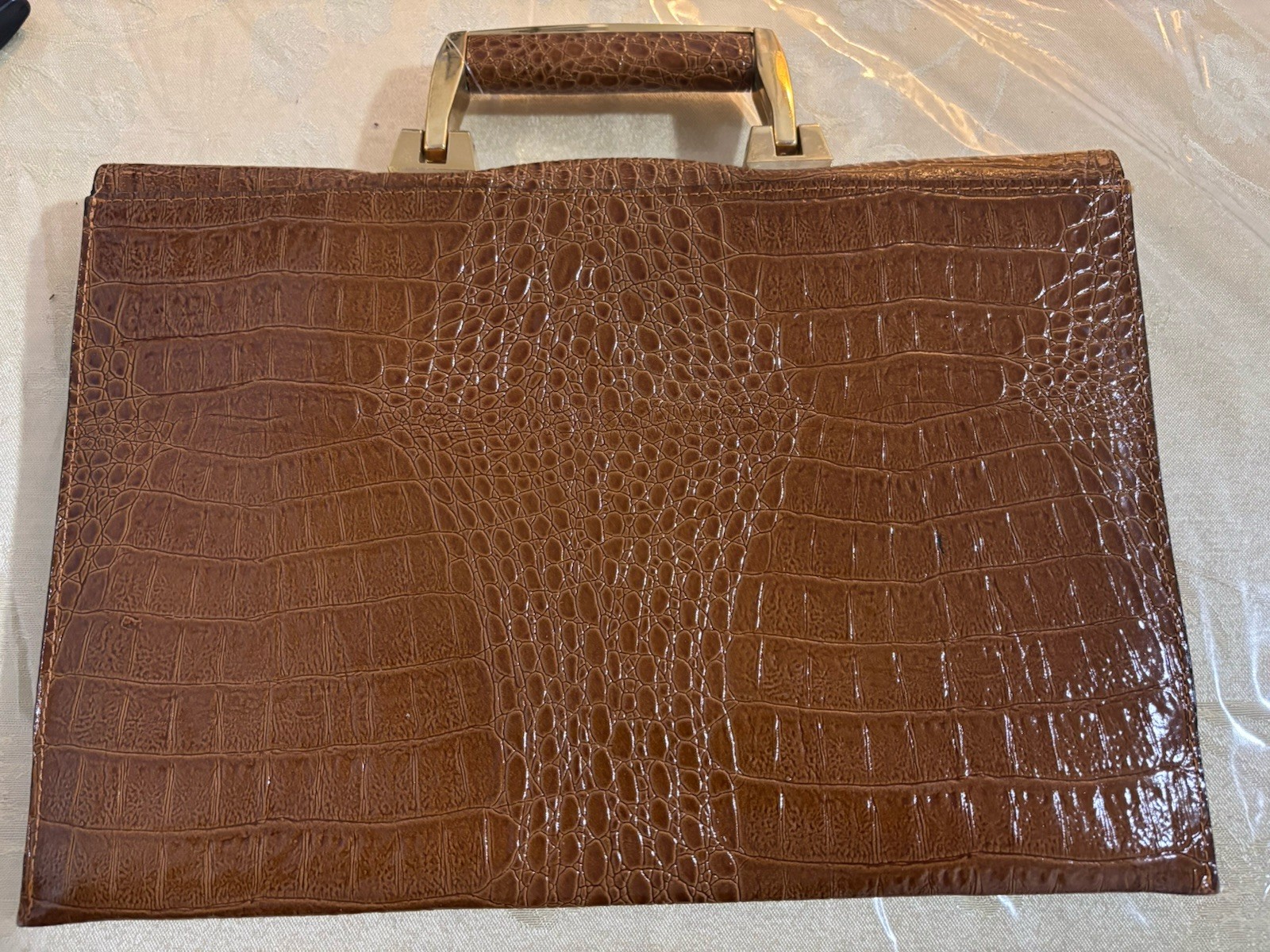 Croc Leather Embossed Attaché Briefcase With Keys