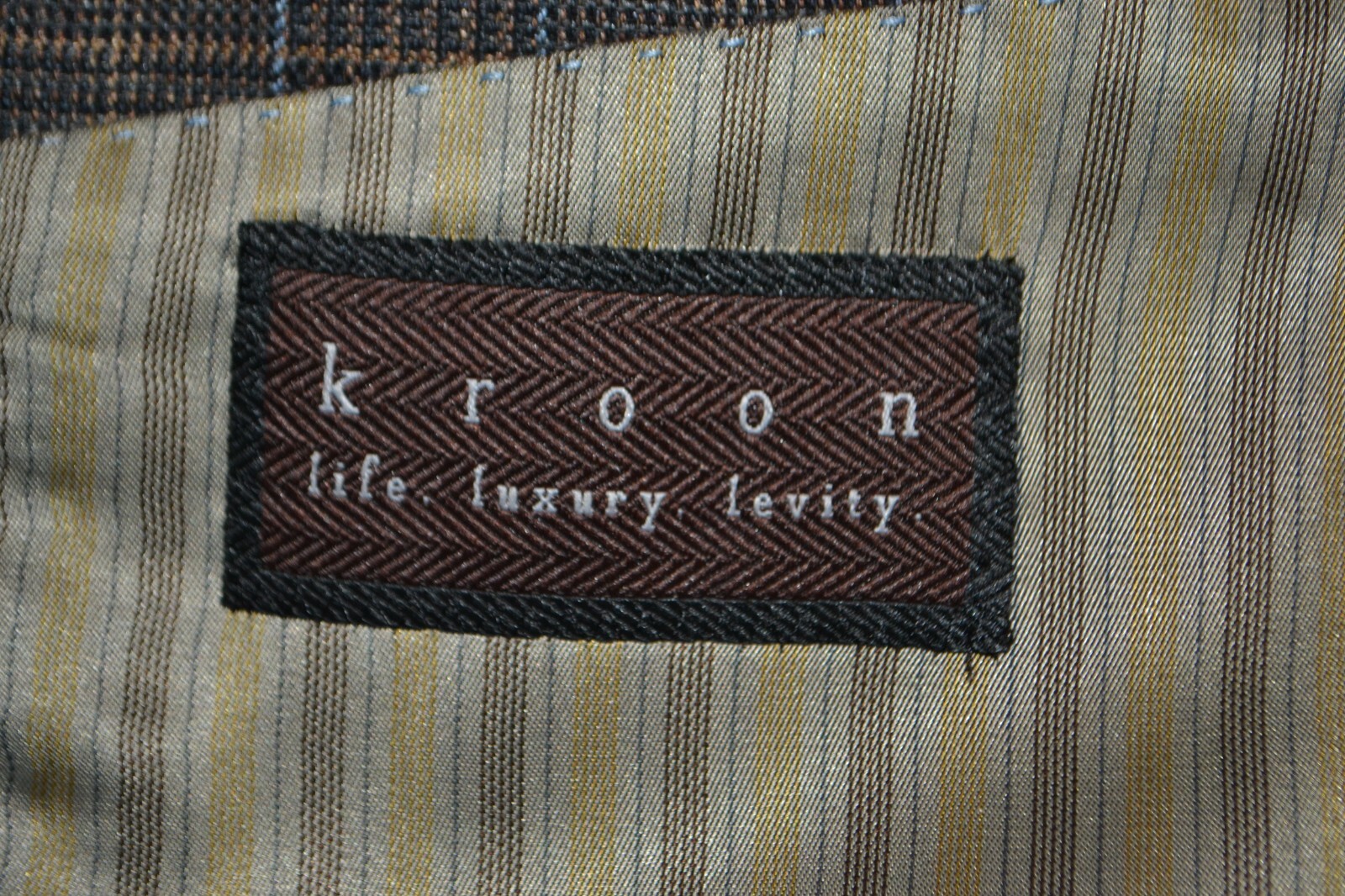 Kroon Men Wool Silk Check Brown 3 Front Button Sports Coat Sz 42R